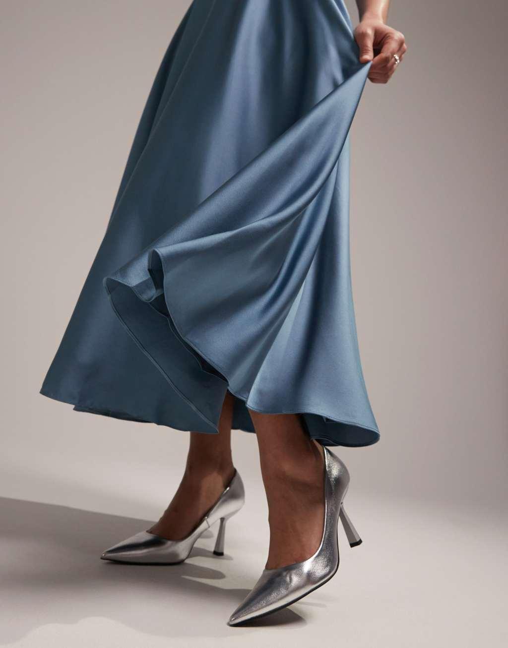 ASOS DESIGN satin midi dress with tie back Product Image