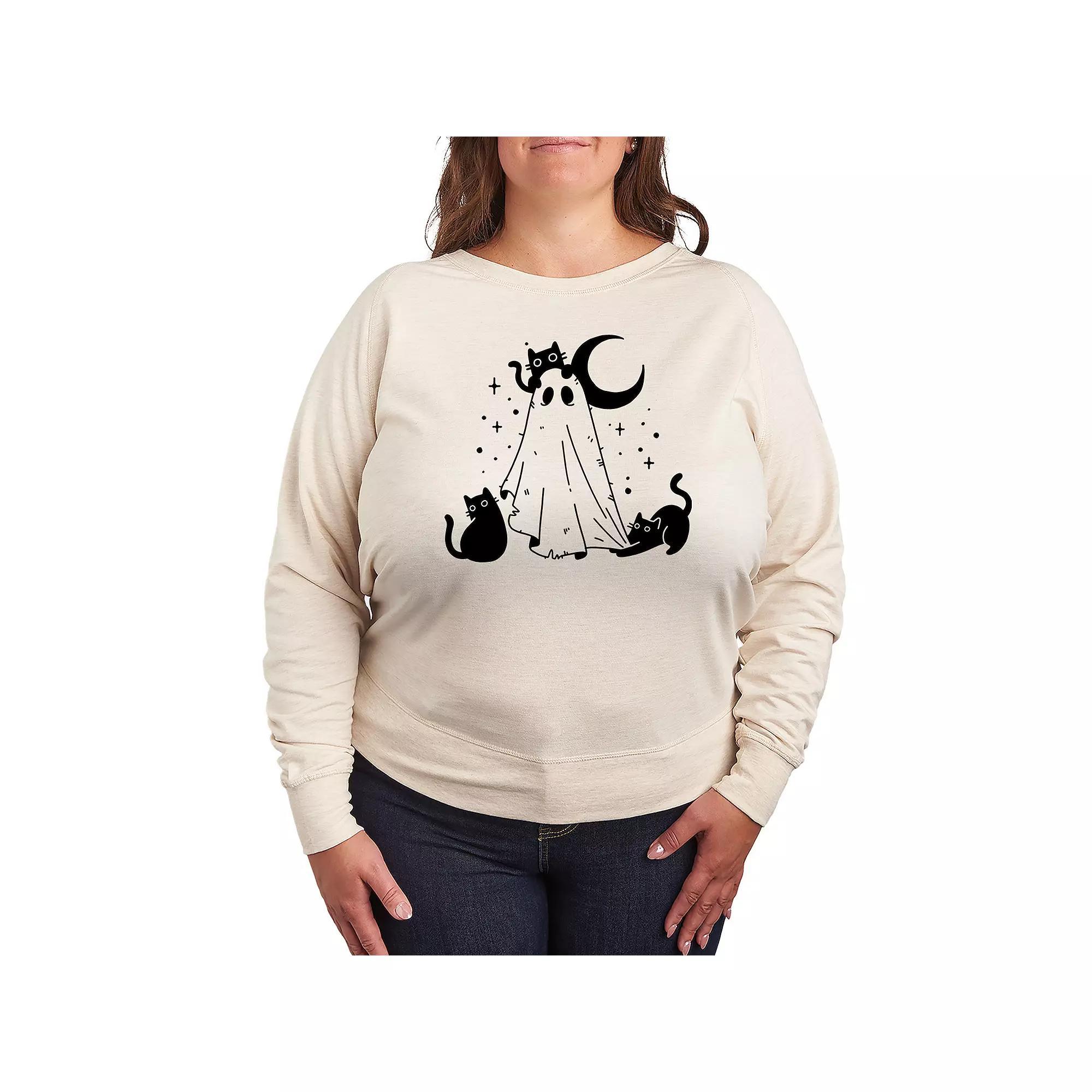 Plus Size Ghost and Cats French Terry Long Sleeve Tee, Womens Product Image