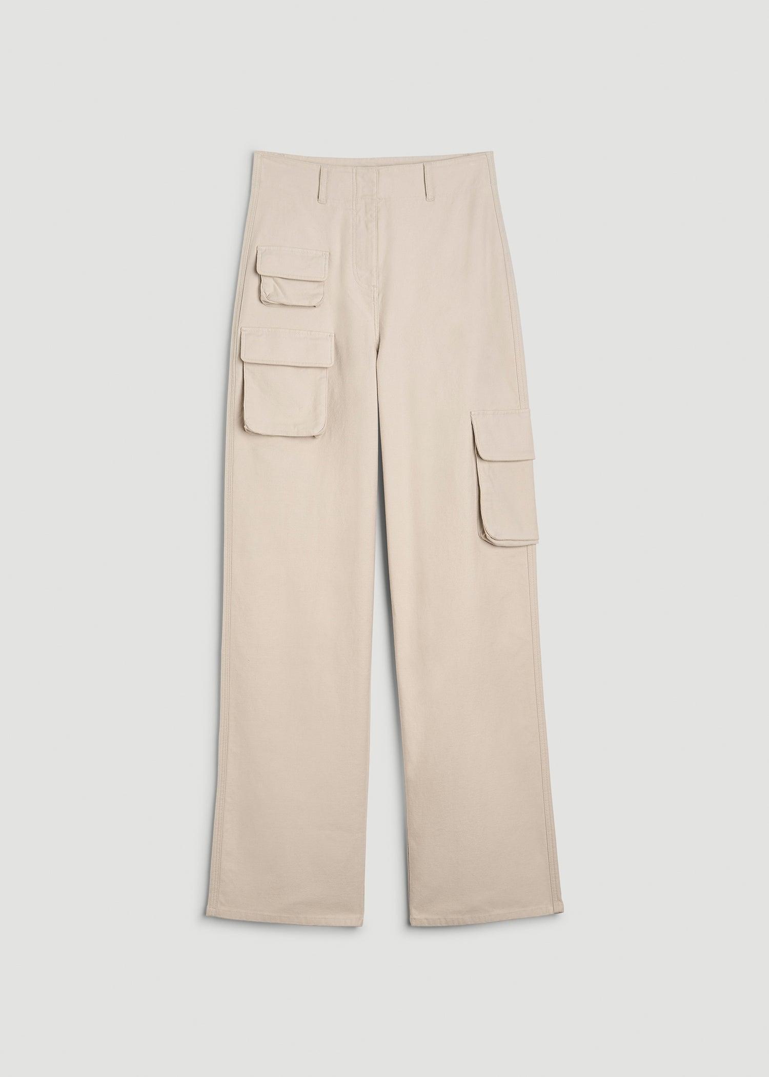 High-Waist Flat Front Cargo Pants for Tall Women in Stone Product Image
