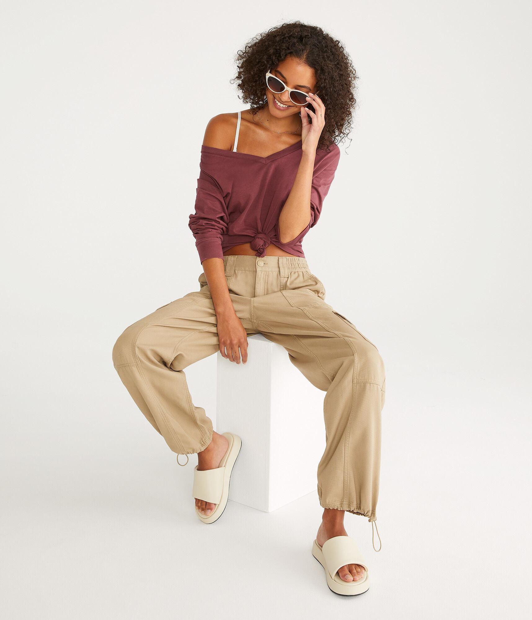 Long Sleeve Washed Loose Fit V-Neck Tee Product Image