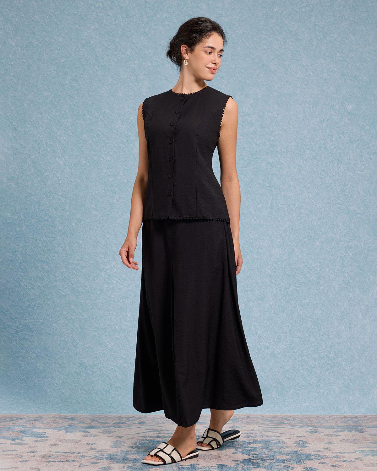 Black Round Neck Tank Skirt Sets Product Image
