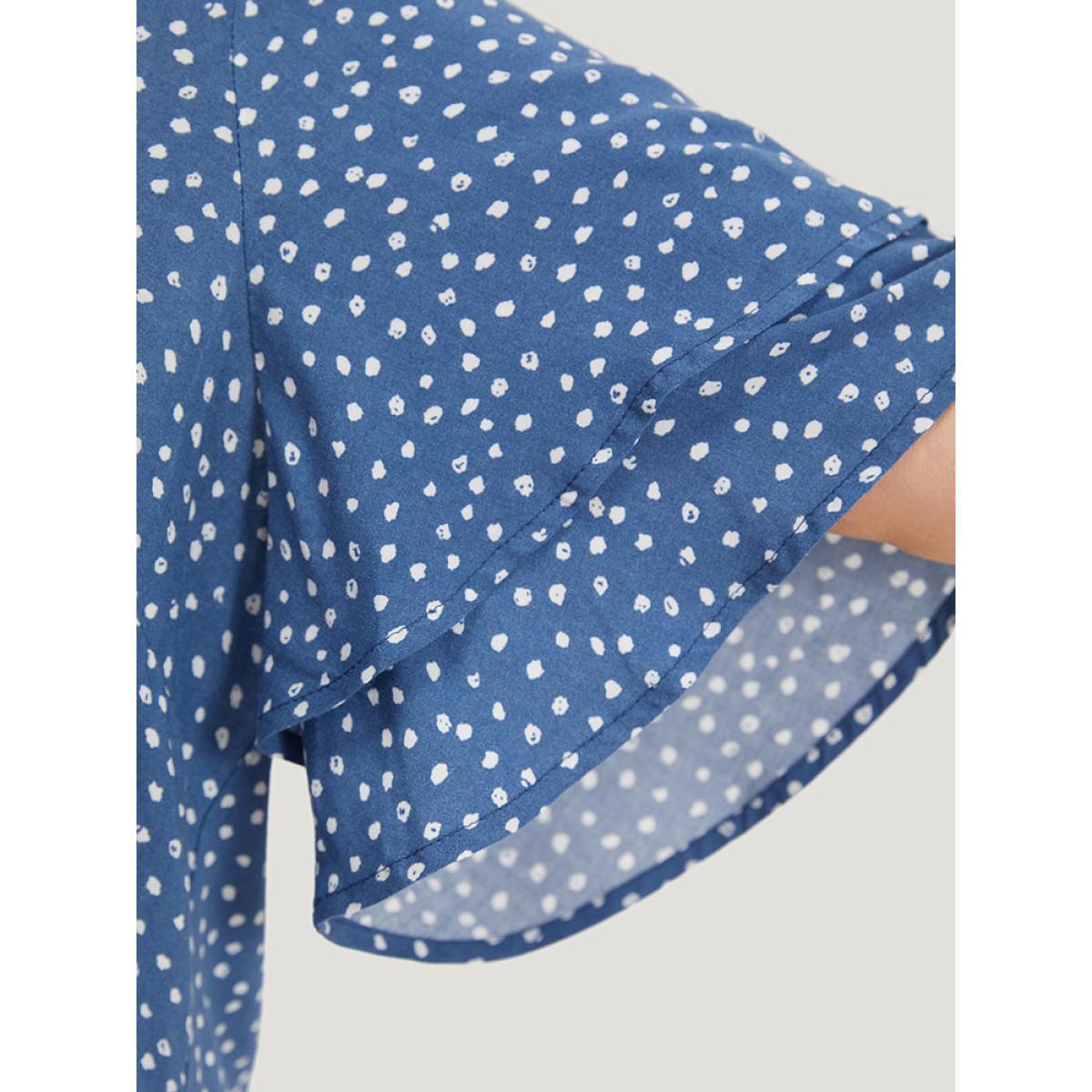 Plus Size Cerulean Polka Dot Flutter Sleeve Layered Blouse Women Elegant Half Sleeve V-neck Dailywear Blouses BloomChic 22-24/3X Product Image