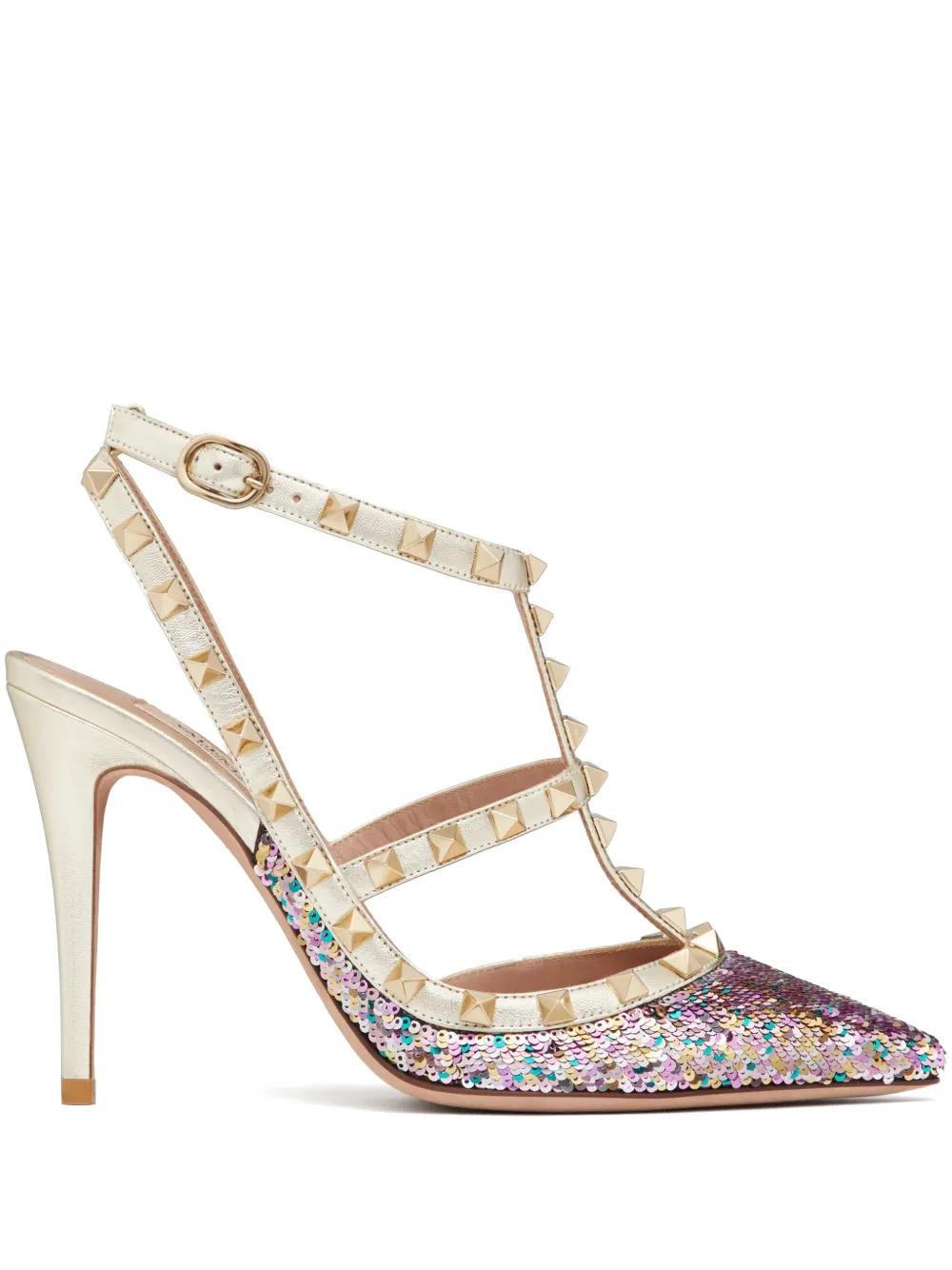VALENTINO GARAVANI Rockstud 100mm Rhinestone-embellished Pumps In Gold Product Image