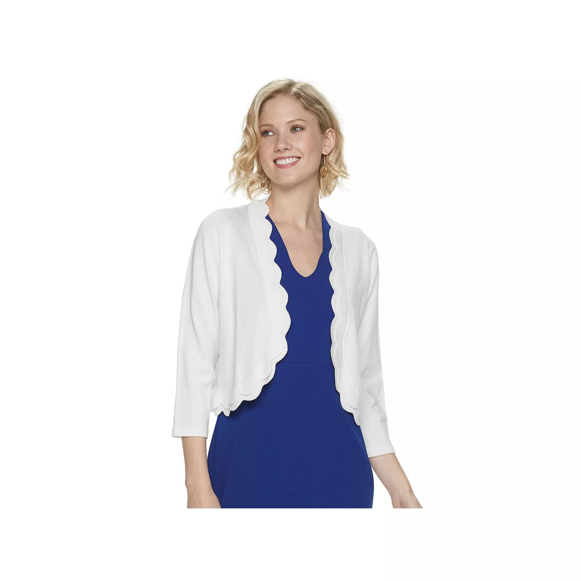 Plus Size Nina Leonard Scallop-Trim Bolero Cardigan, Womens Product Image