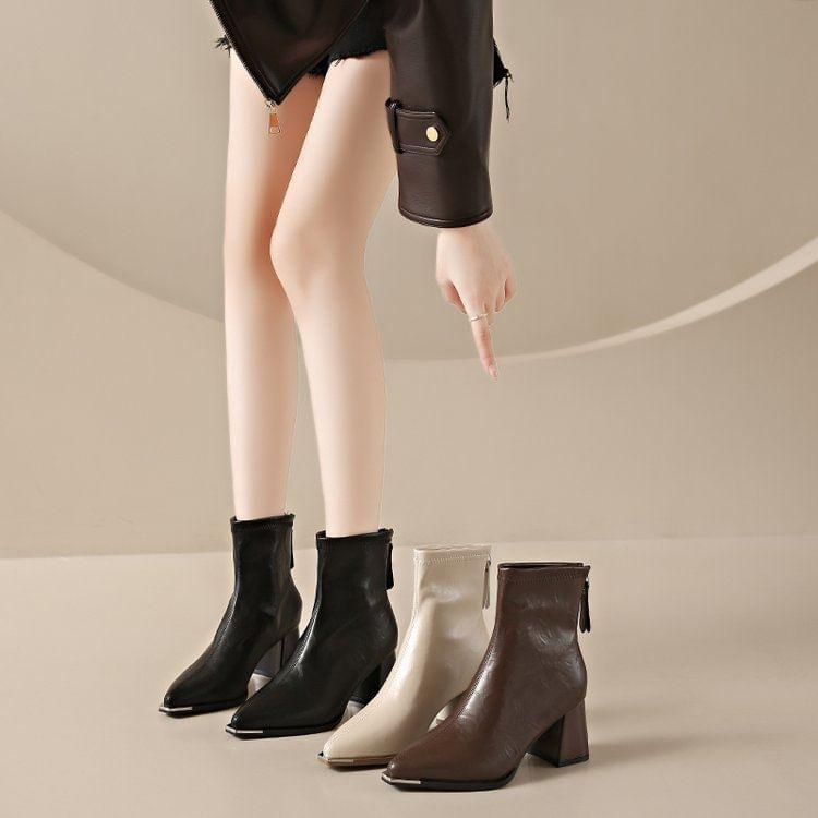 Pointed Toe Block Heel Short Boots Product Image