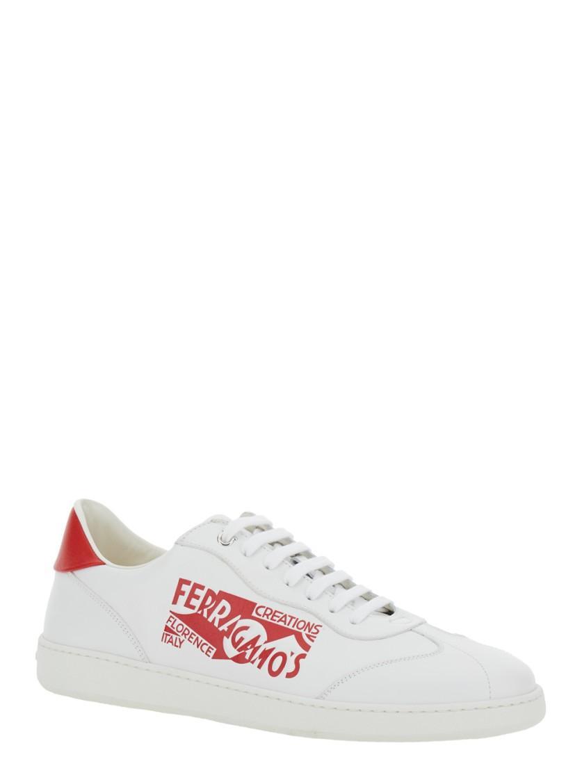 FERRAGAMO White Lace Up Sneakers Product Image