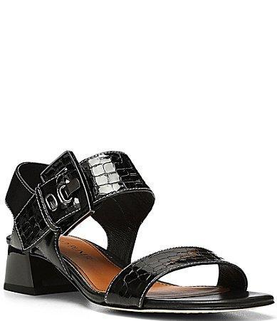 Donald Pliner Vixi Crocodile Embossed Leather and Suede Buckle Detail Sandals Product Image