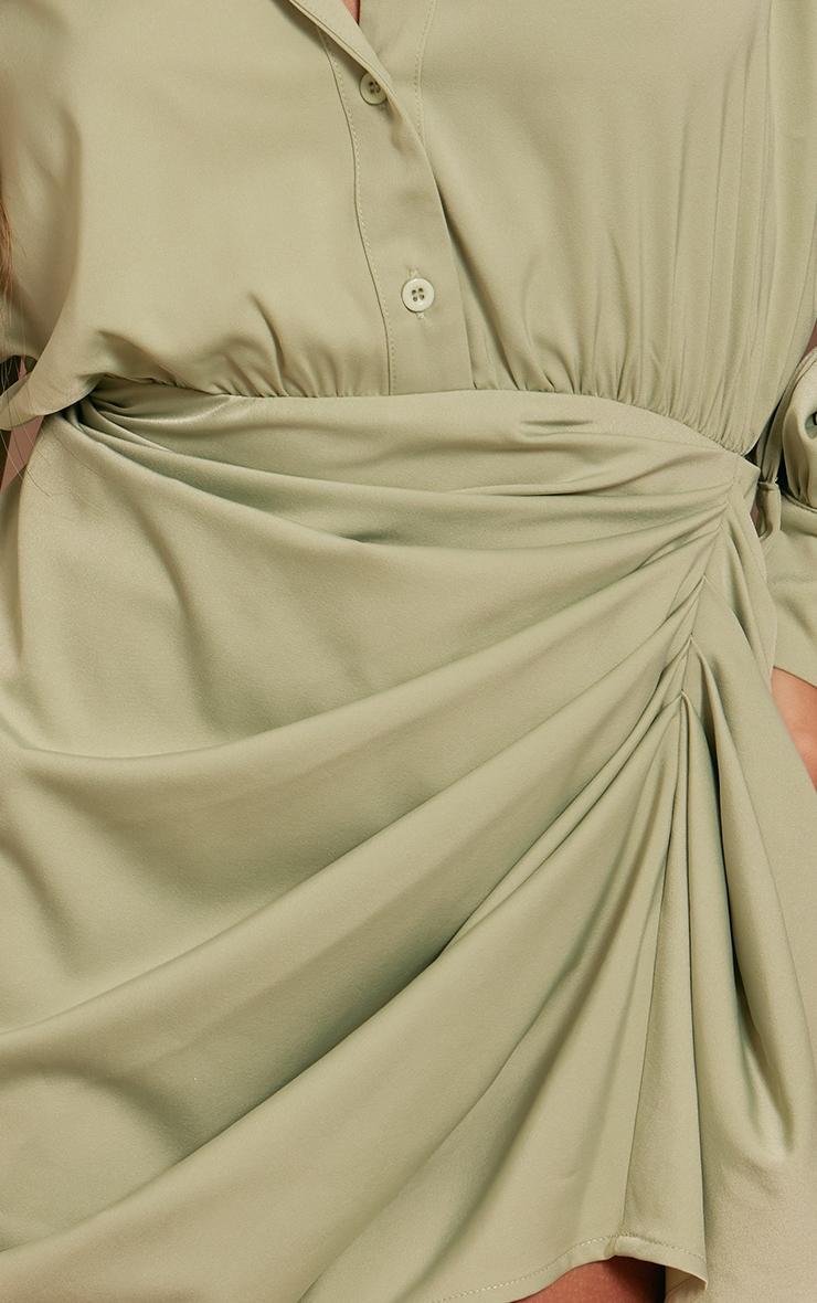 Sage Satin Drape Skirt Oversized Sleeve Shirt Dress Product Image