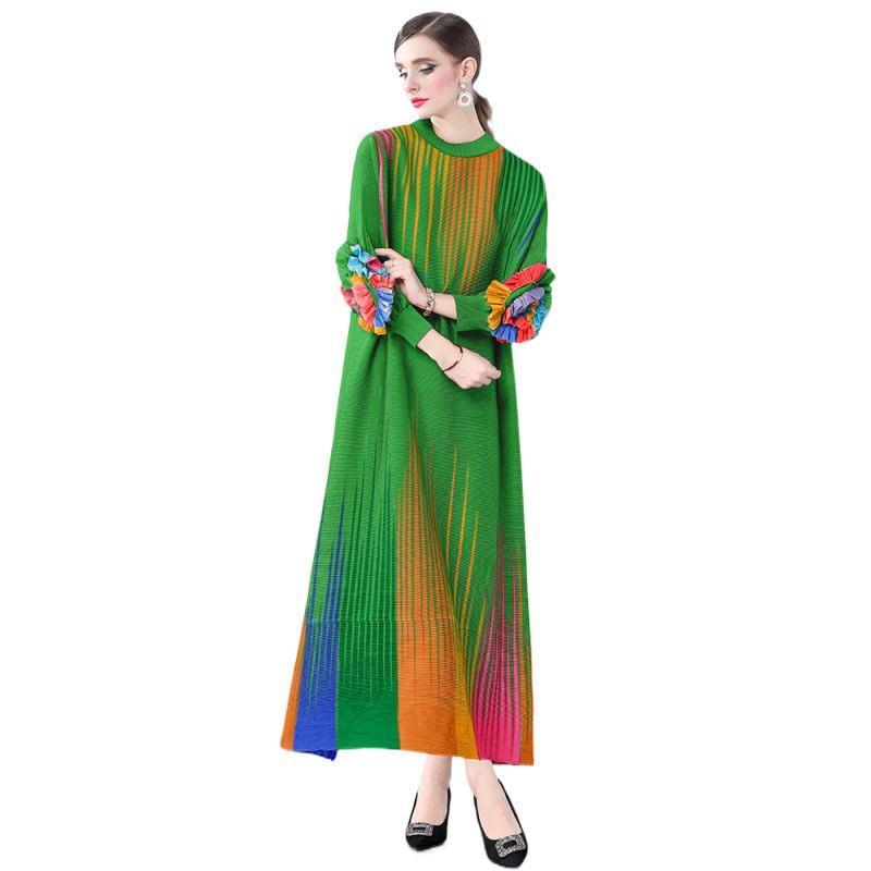 Long-Sleeve Round Neck Print Floral Accent Maxi Tunic Dress Product Image