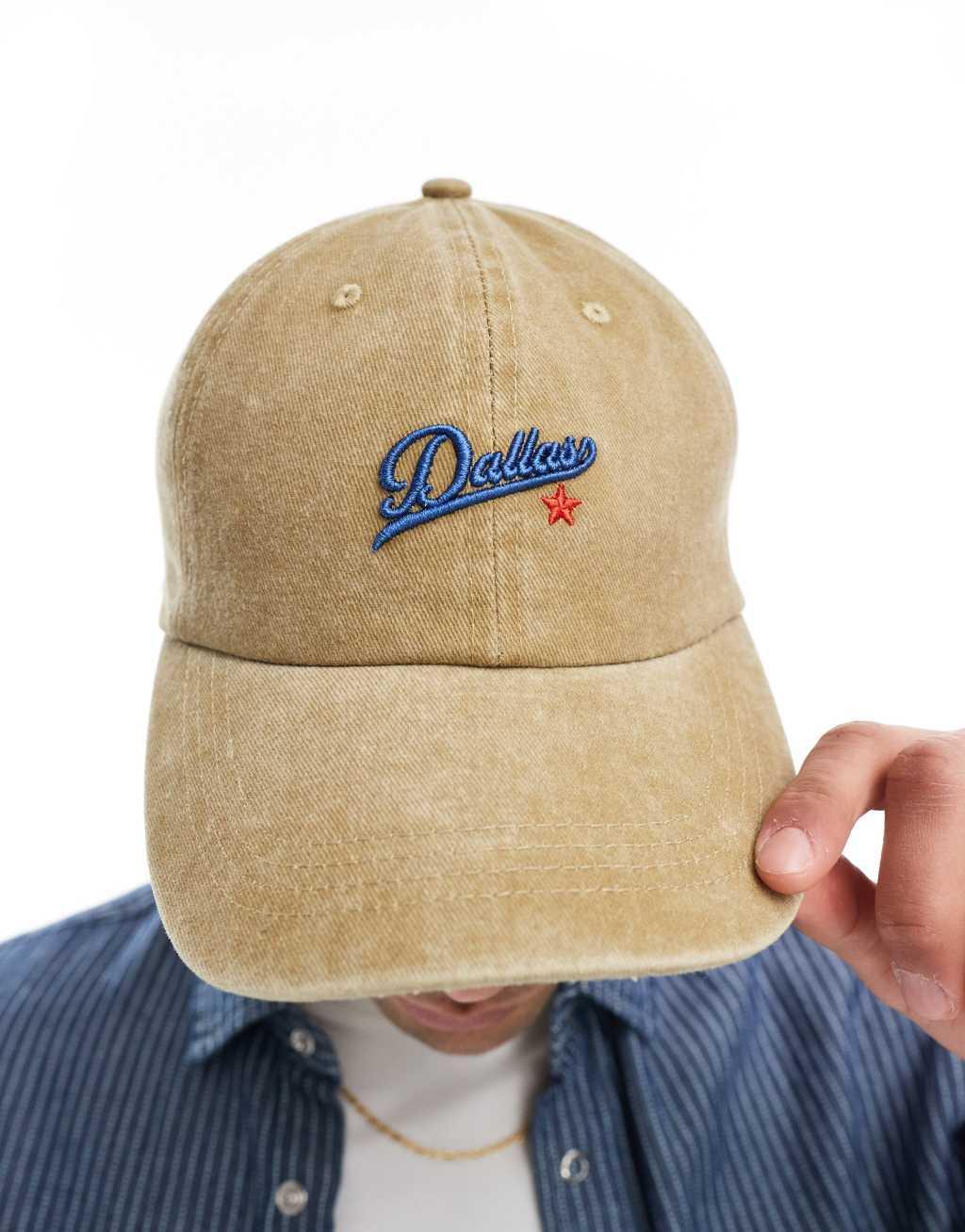 ASOS DESIGN baseball cap with graphic in khaki Product Image