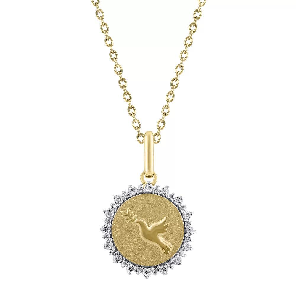 Royal Aura Sterling Silver 1/4 Carat T.W. Diamond Medallion Dove Pendant Necklace, Women's, Size: 18", Gold Tone Product Image