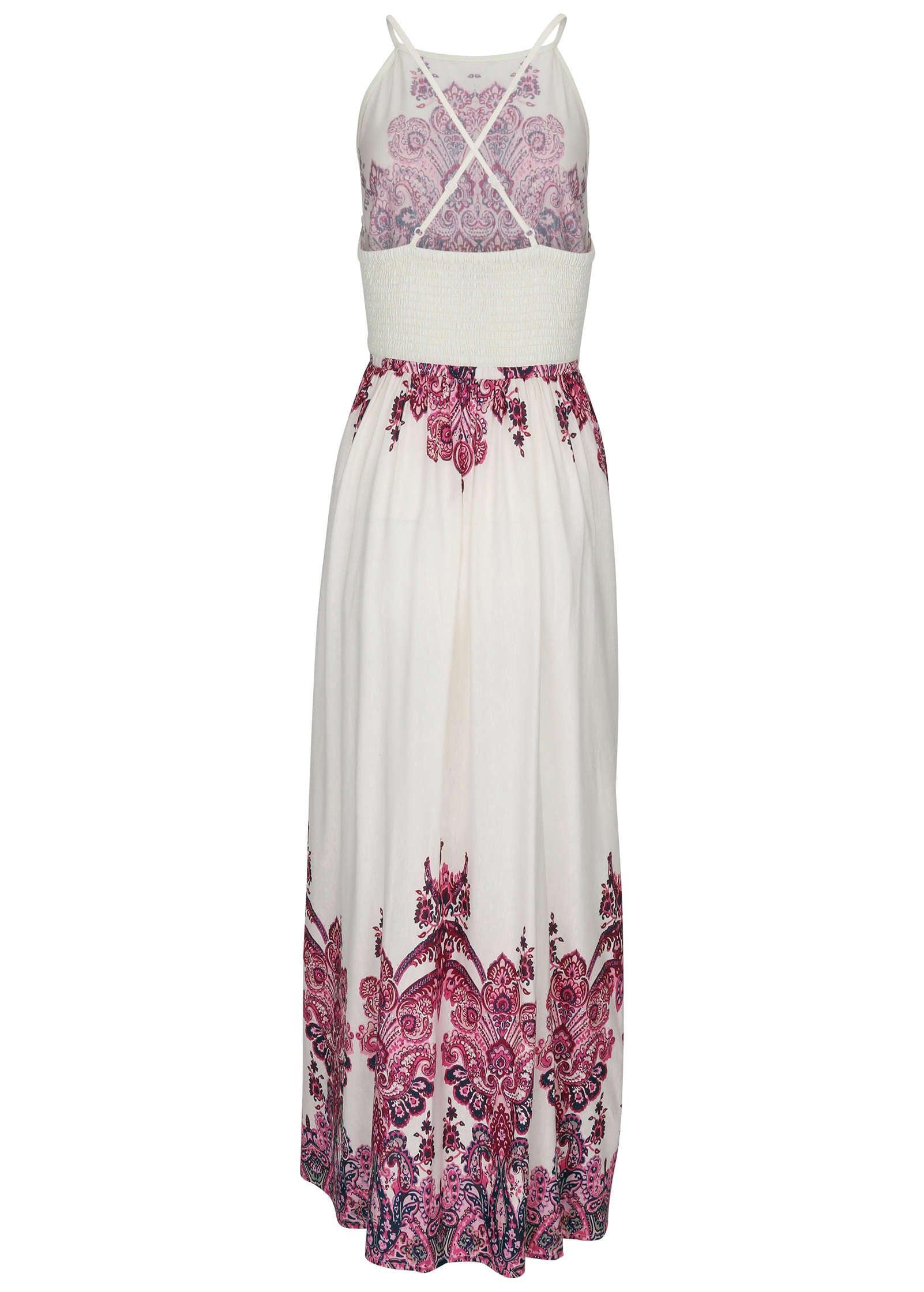Printed Linen Maxi Dress - Pink Boho Paisley Border Product Image