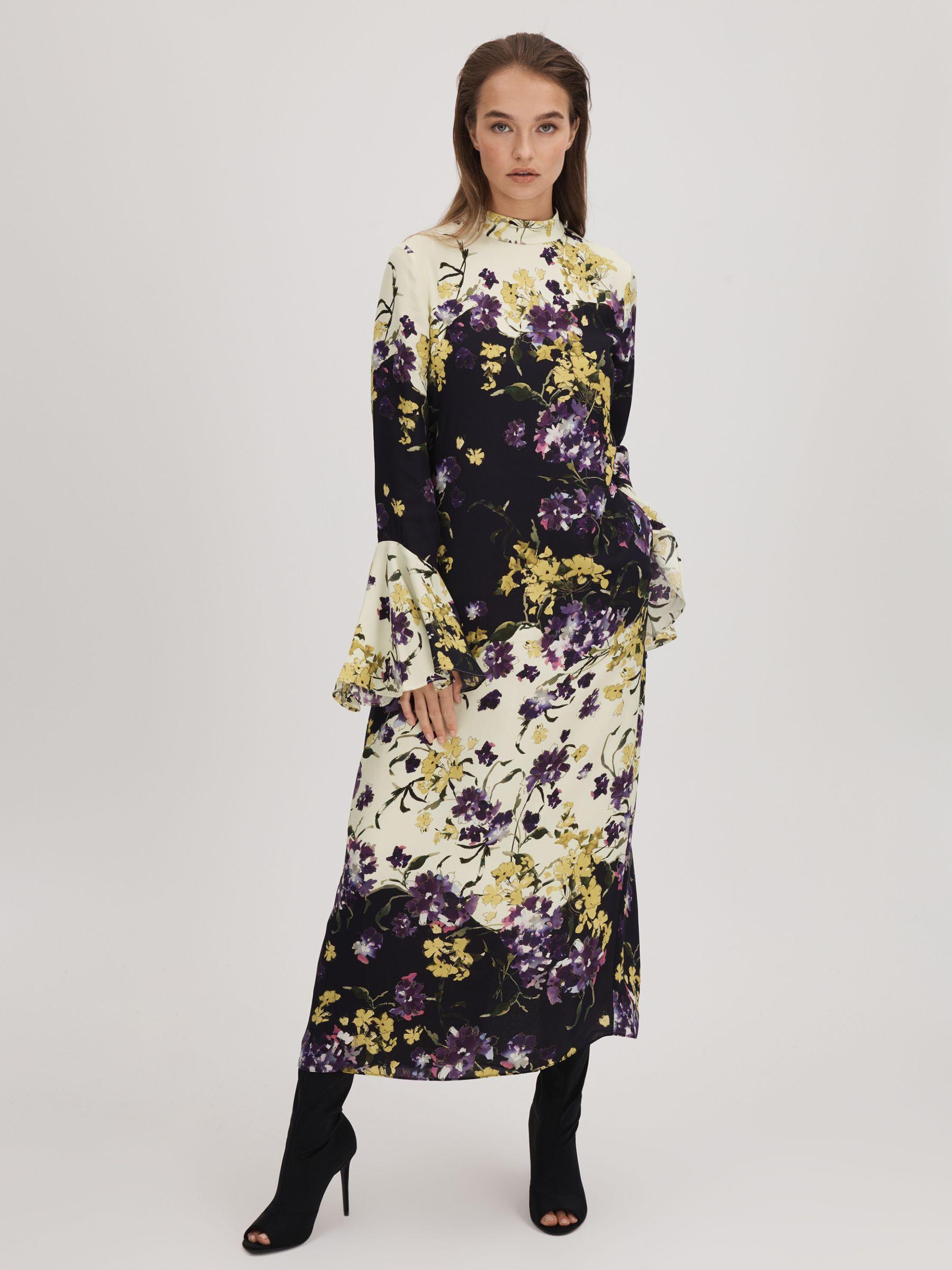 Florere Printed Fluted Cuff Midi Dress in Multi Product Image