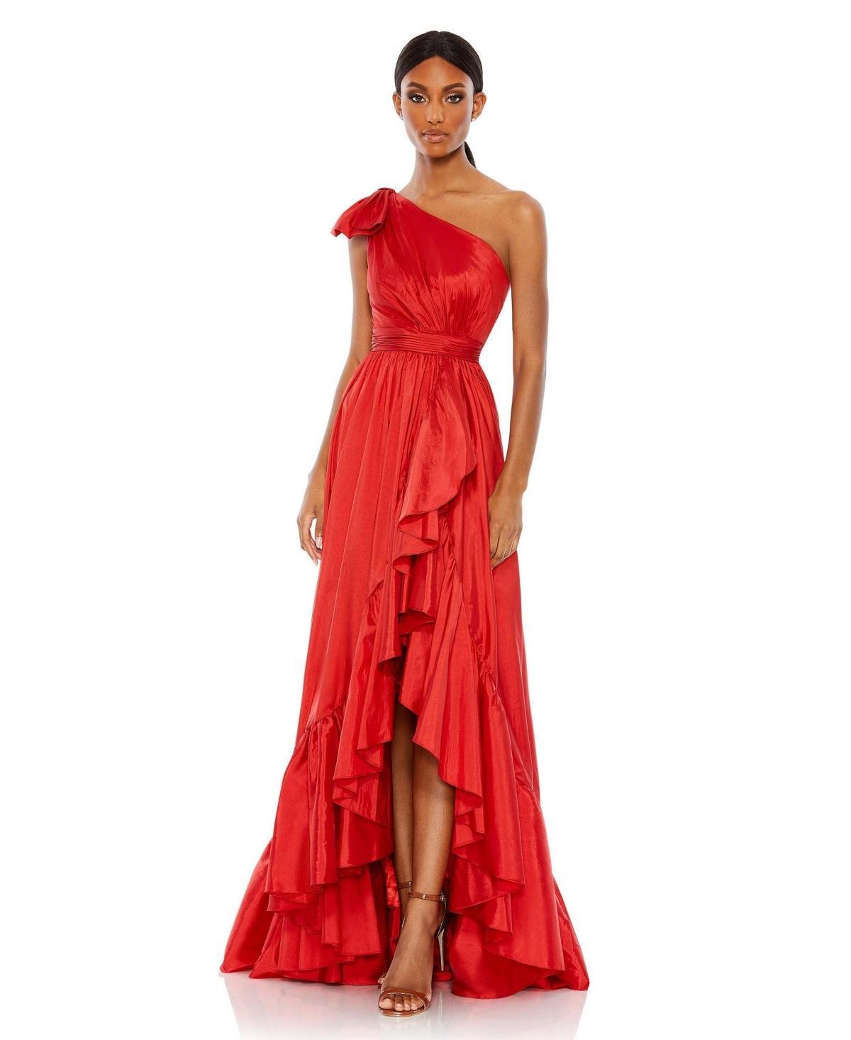 Womens One-Shoulder Satin Asymmetric Gown Product Image