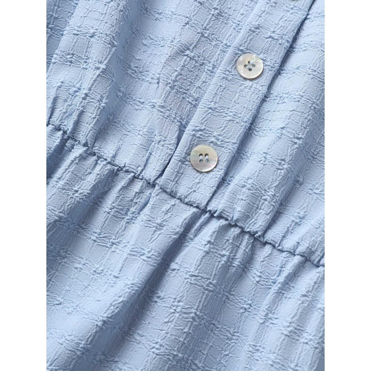 Plus Size Plain Textured Ruffle Layered Hem Belted Dress LightBlue Women Resort Texture Non Sleeveless Curvy Midi Dress BloomChic 12/L Product Image