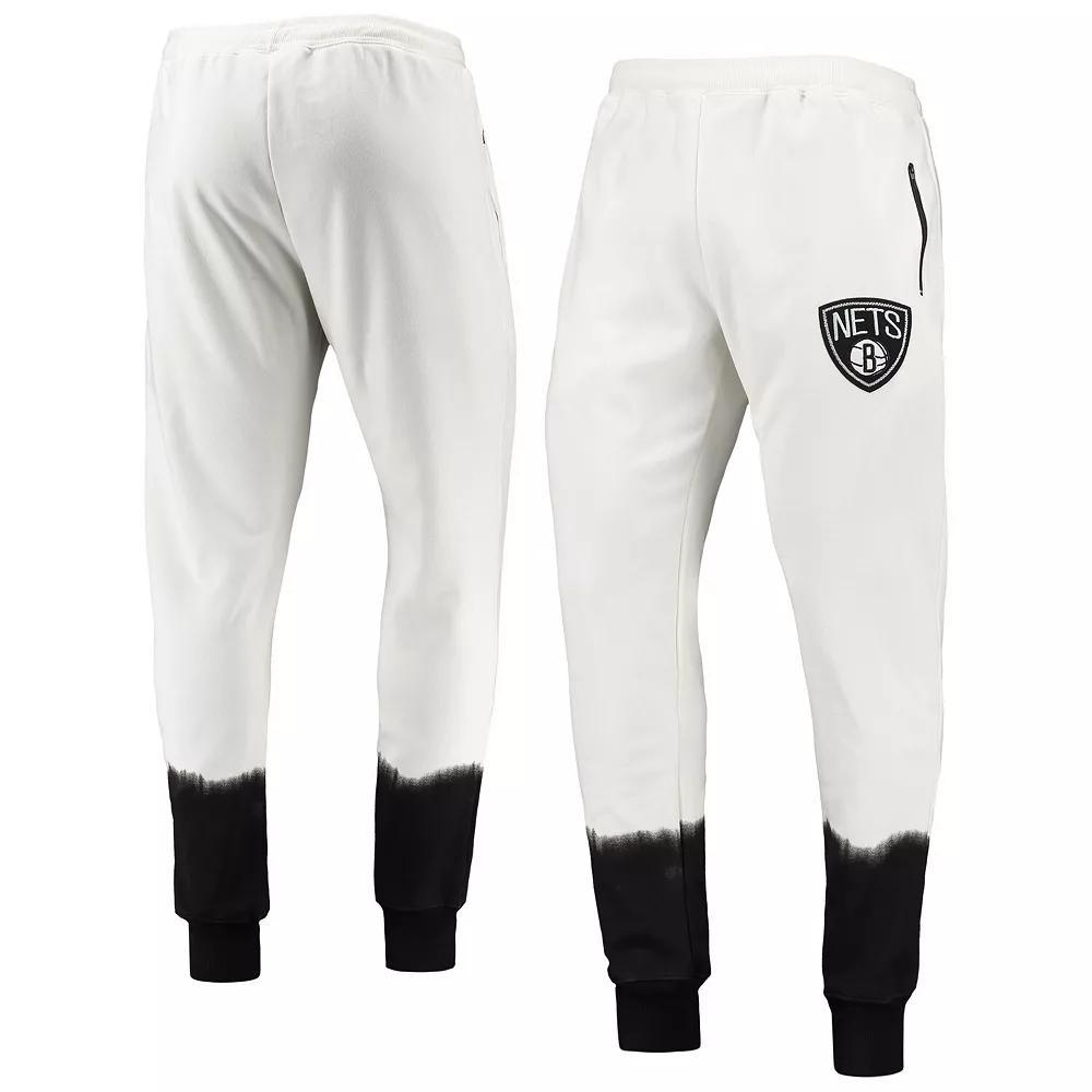Men's Oatmeal Brooklyn Nets Double Dribble Tie-Dye Fleece Jogger Pants, Size: Large, Team Product Image