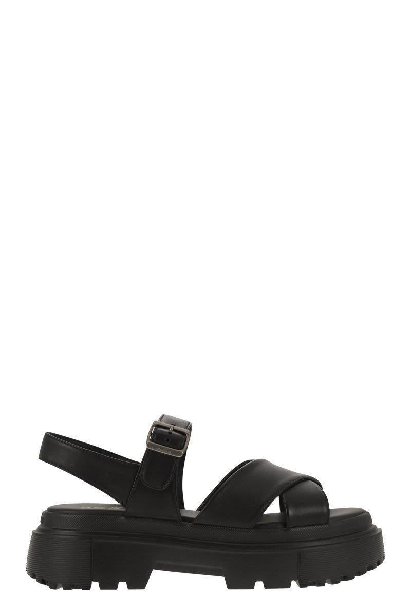 HOGAN Crossover-straps Flat Sandals In Black Product Image