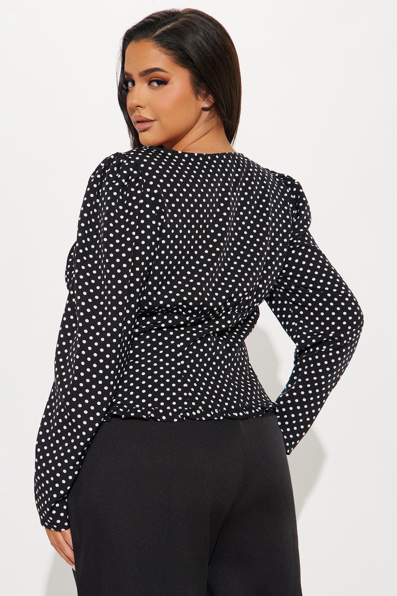 Romantic Beginning Polka Dot Long Sleeve Top - Black/White Product Image