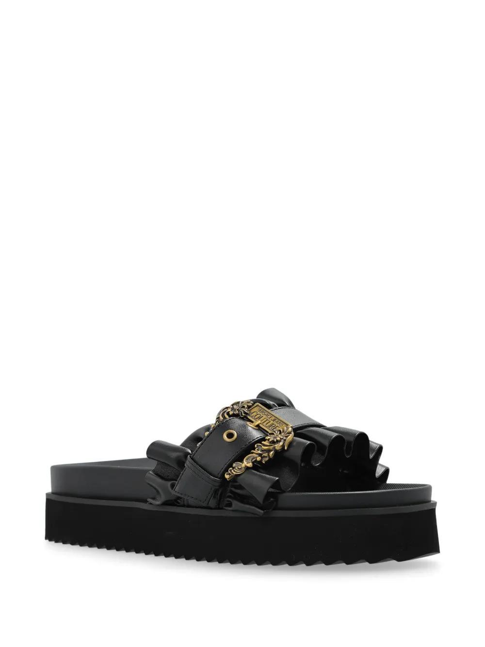VERSACE JEANS COUTURE Logo-engraved Slides In Black Product Image