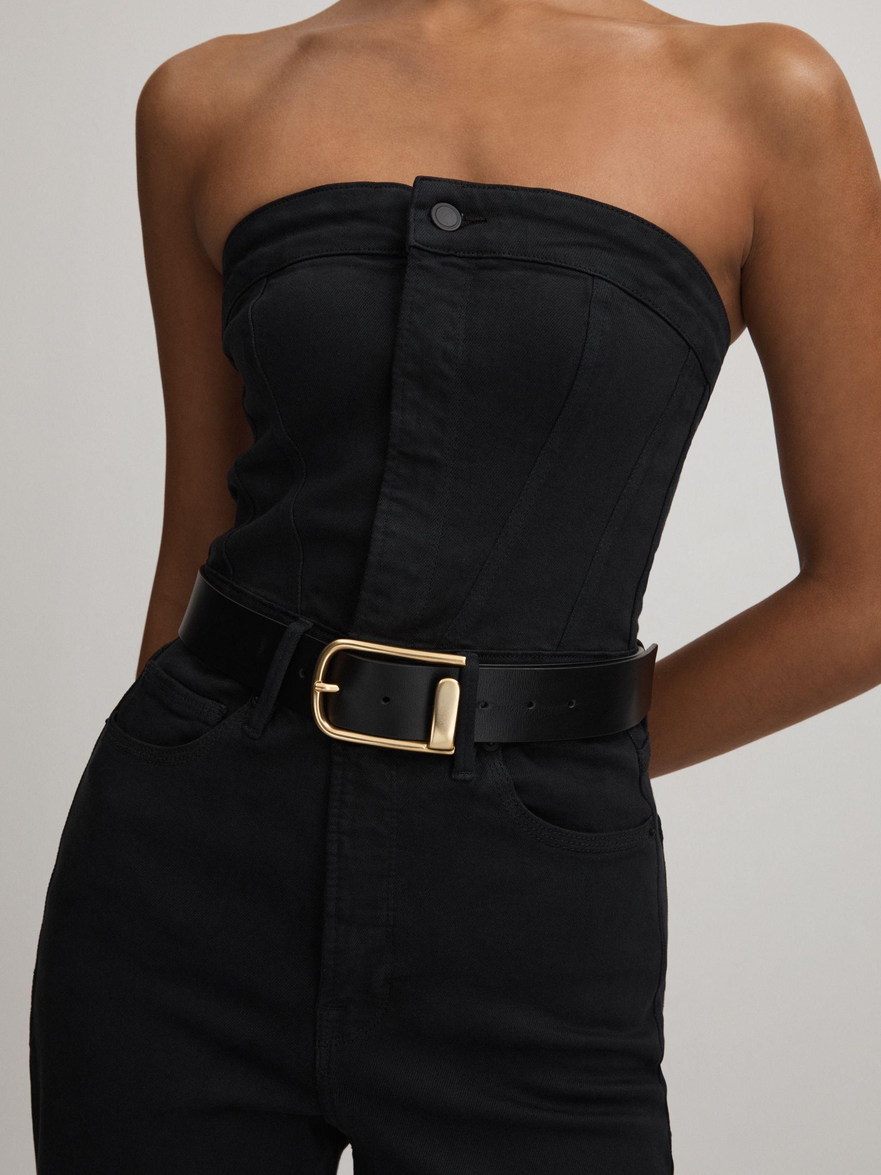 Good American Strapless Denim Jumpsuit in Black Product Image