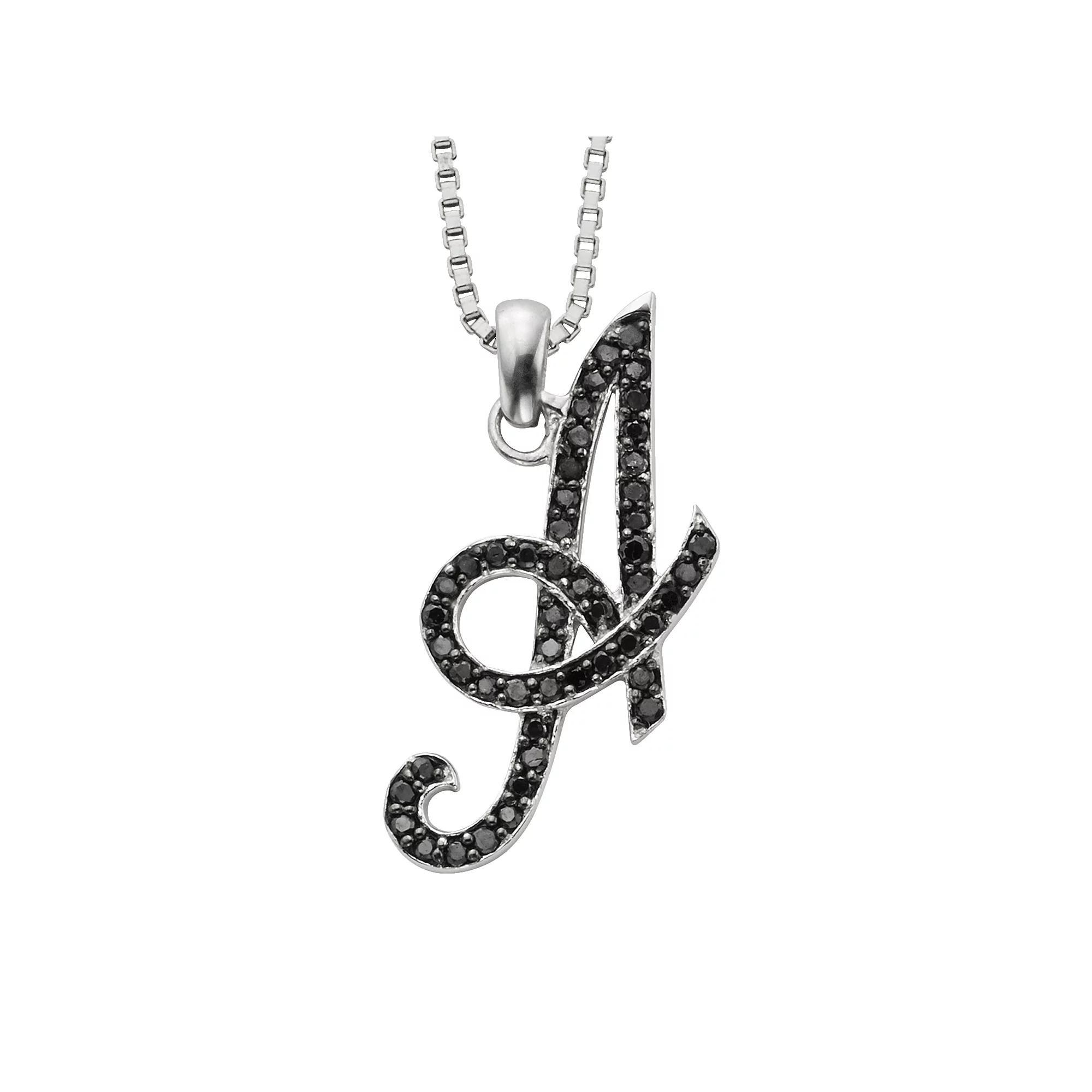 Jewelexcess Sterling Silver 1/4-ct. T.W. Black Diamond Initial Pendant, Women's, Size: 18", Q Product Image