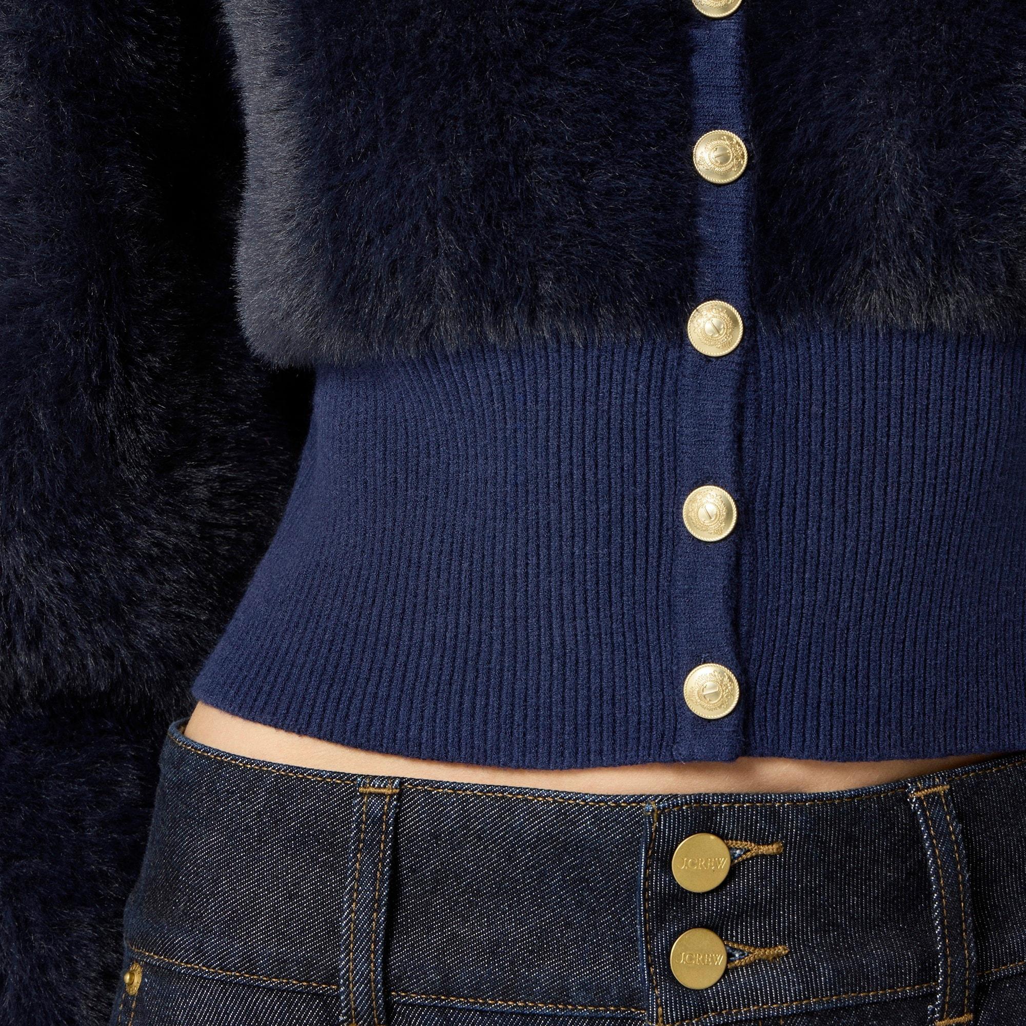 Fitted-waist cardigan in fuzzy yarn Product Image