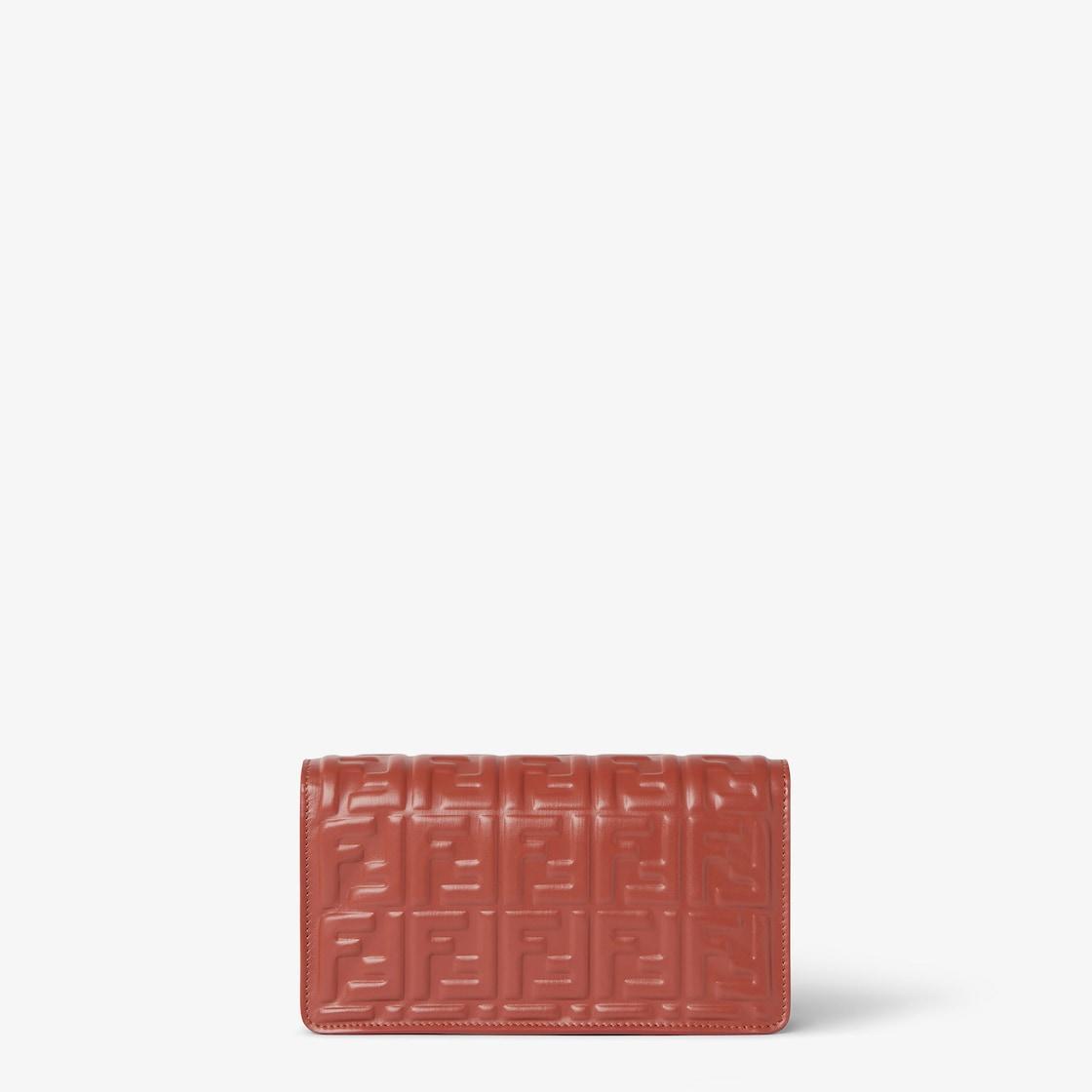 Wallet On Chain BaguetteSienna brown nappa leather wallet with FF motif Product Image