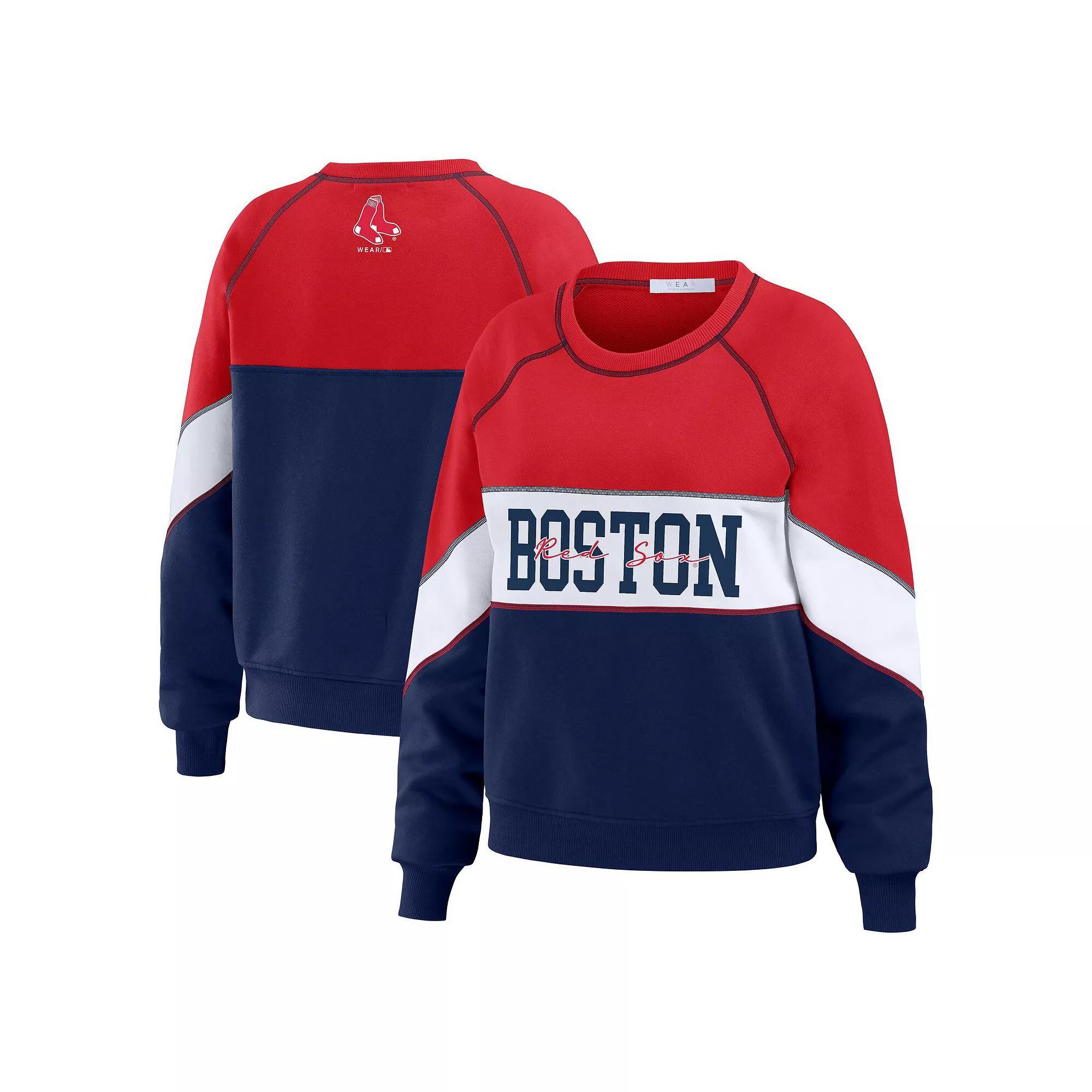 Women's WEAR by Erin Andrews Red/Navy Boston Red Sox Crewneck Pullover Sweatshirt, Size: XS Product Image