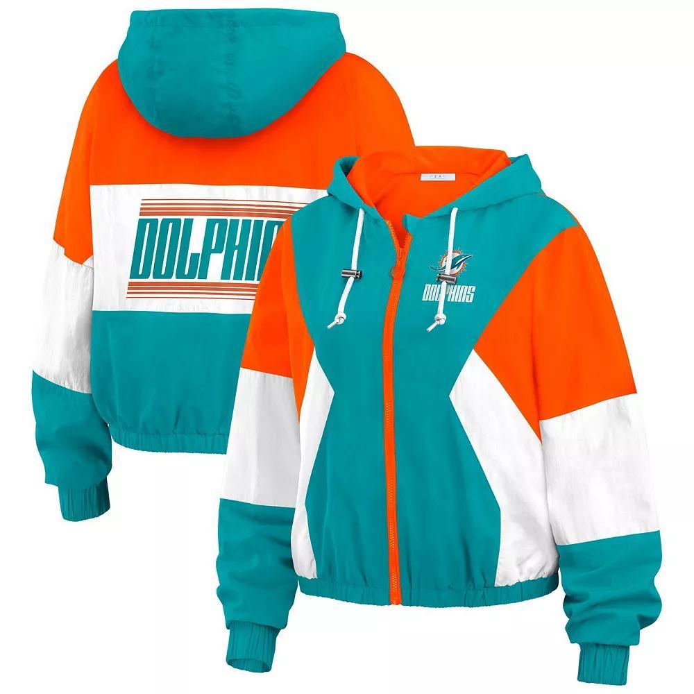 Women's WEAR by Erin Andrews Aqua/Orange Miami Dolphins Plus Size Color Block Full-Zip Windbreaker Jacket, Size: 2XL, Turquoise A Product Image