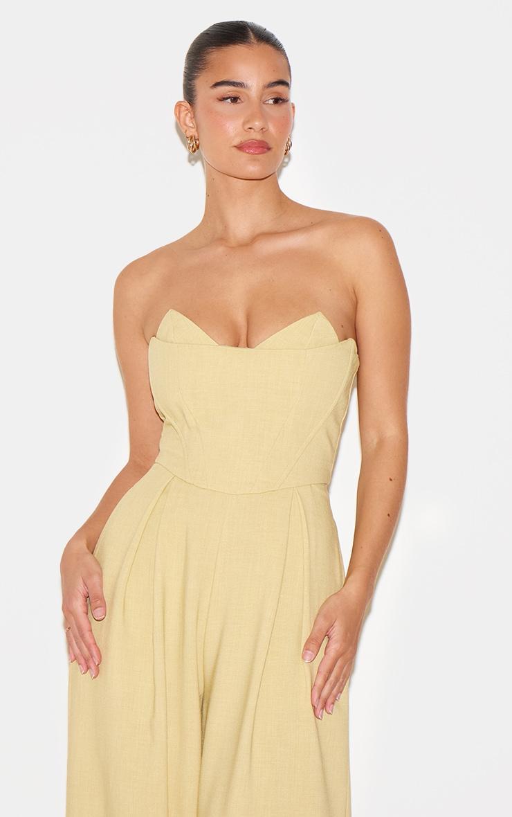 PLT Label Chartreuse Corset Bust Detail Wide Leg Tailored Jumpsuit Product Image