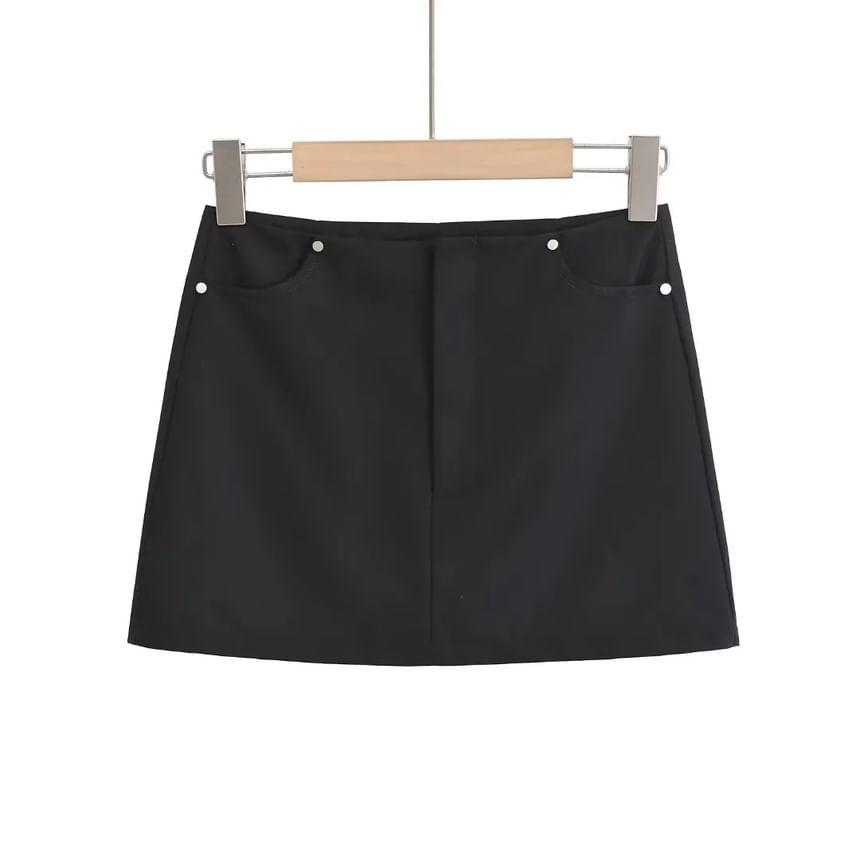 Low Waist Studded Mini A-Line Skirt Product Image