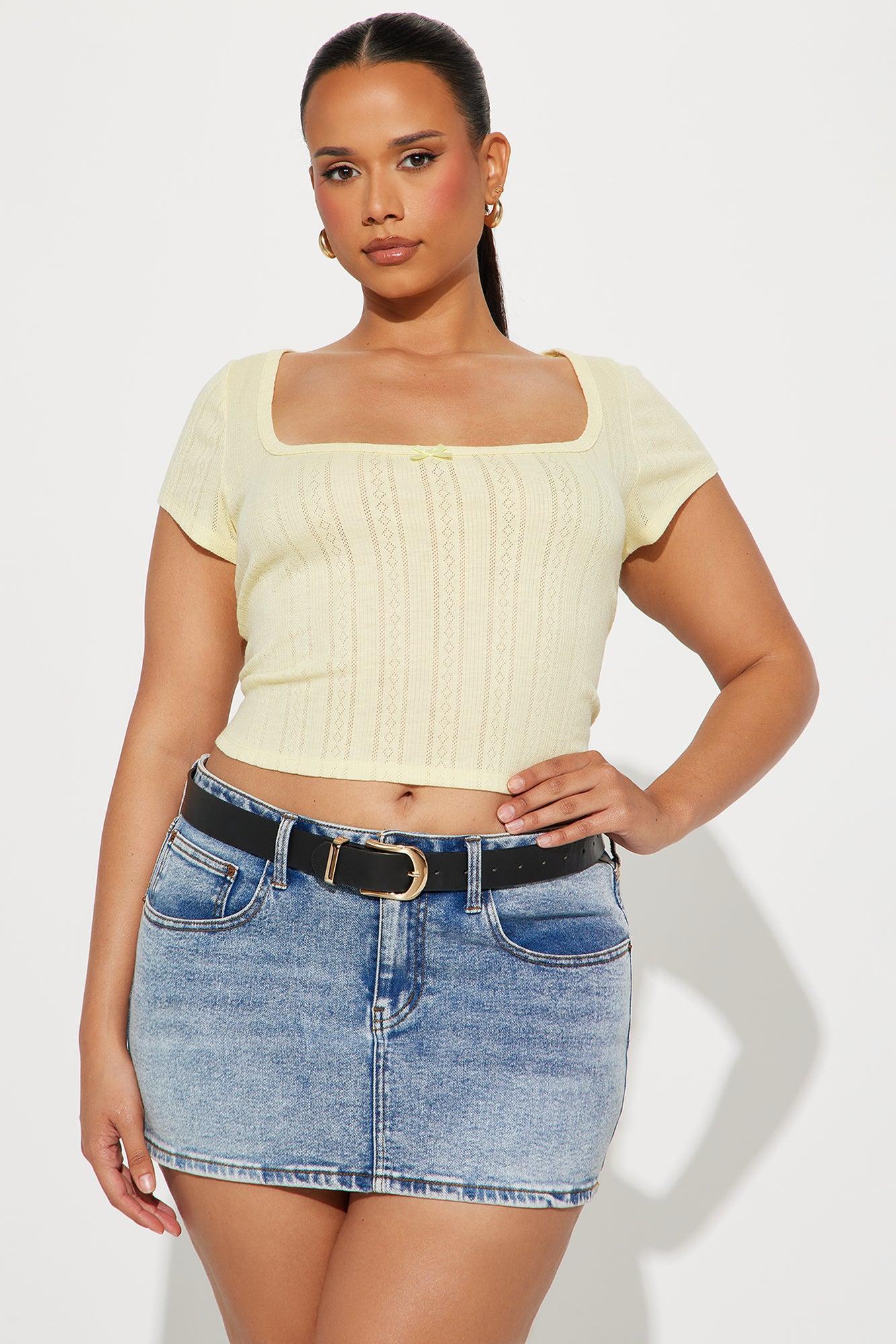 Make Me Blush Lace Trim Top - Yellow Product Image