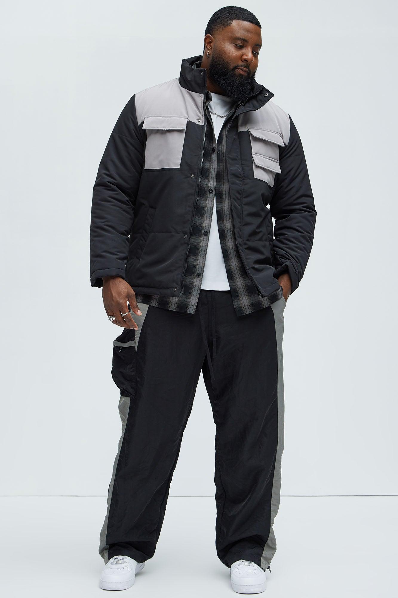 With The Flow 4 Pocket Midweight Puffer Jacket - Black/Grey Product Image