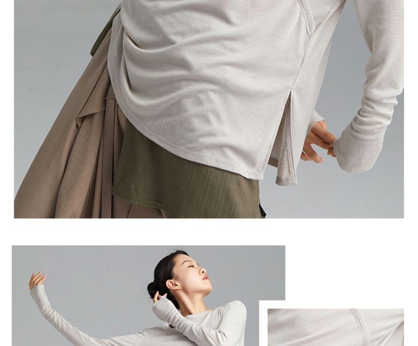 Long-Sleeve Crew Neck Plain Asymmetrical Dance Top Product Image