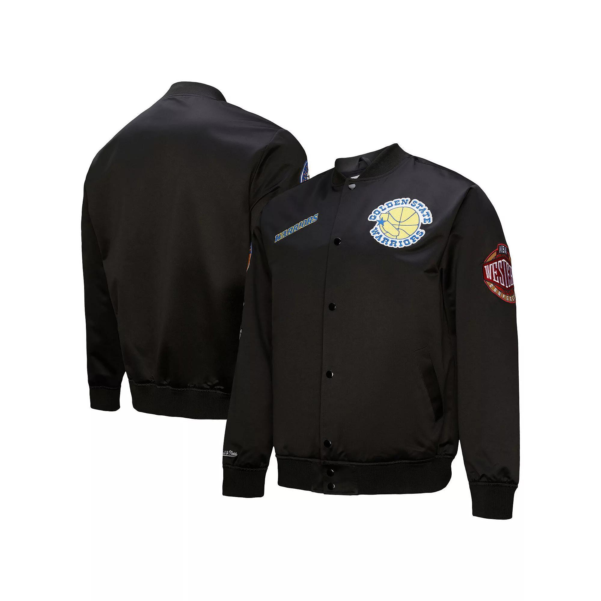 Men's Mitchell & Ness Black Golden State Warriors Blackout Collection Vintage Full-Snap Satin Jacket, Size: Small Product Image