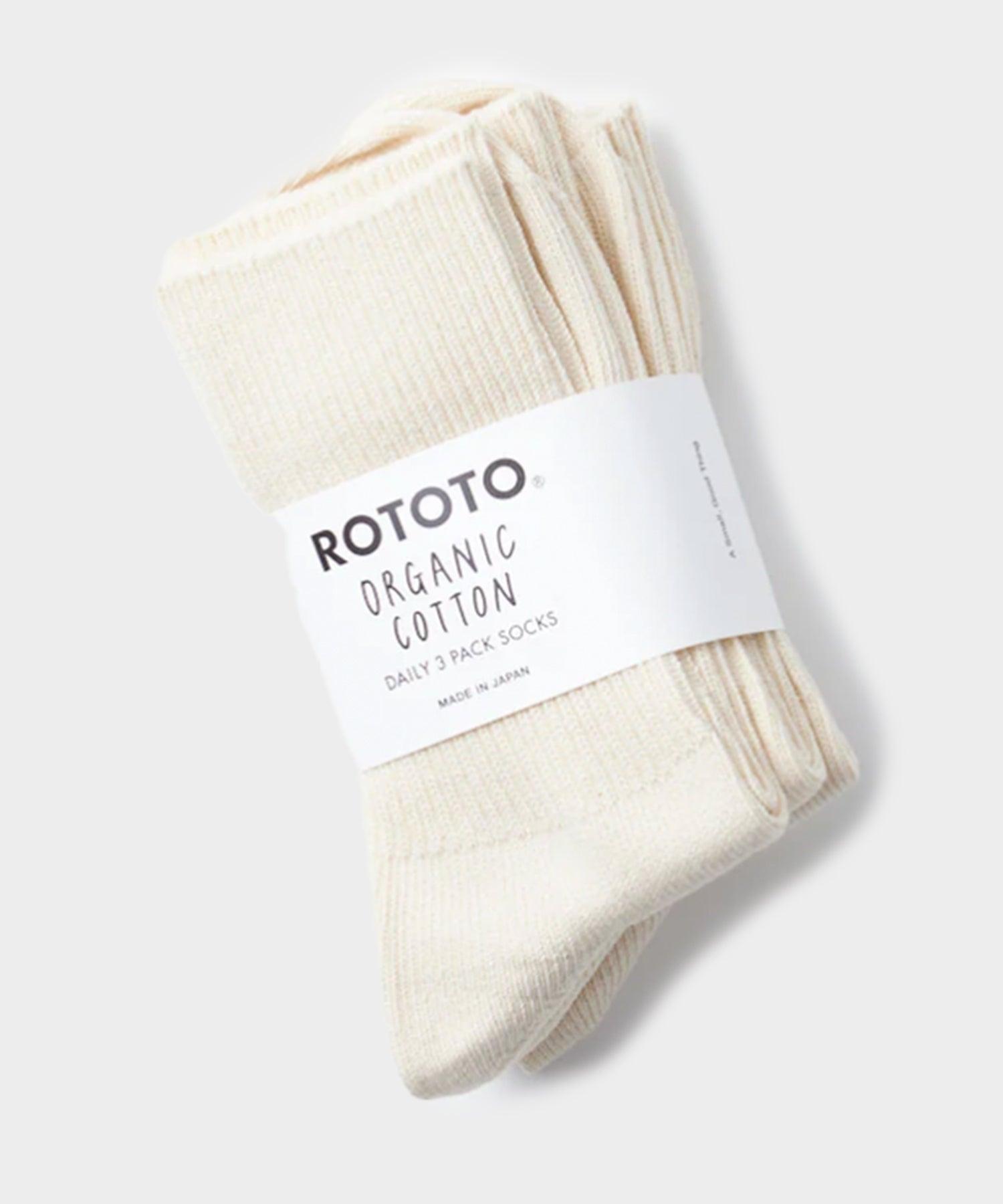 RoToTo Organic Daily 3 Pack Crew Socks in Ecru Product Image