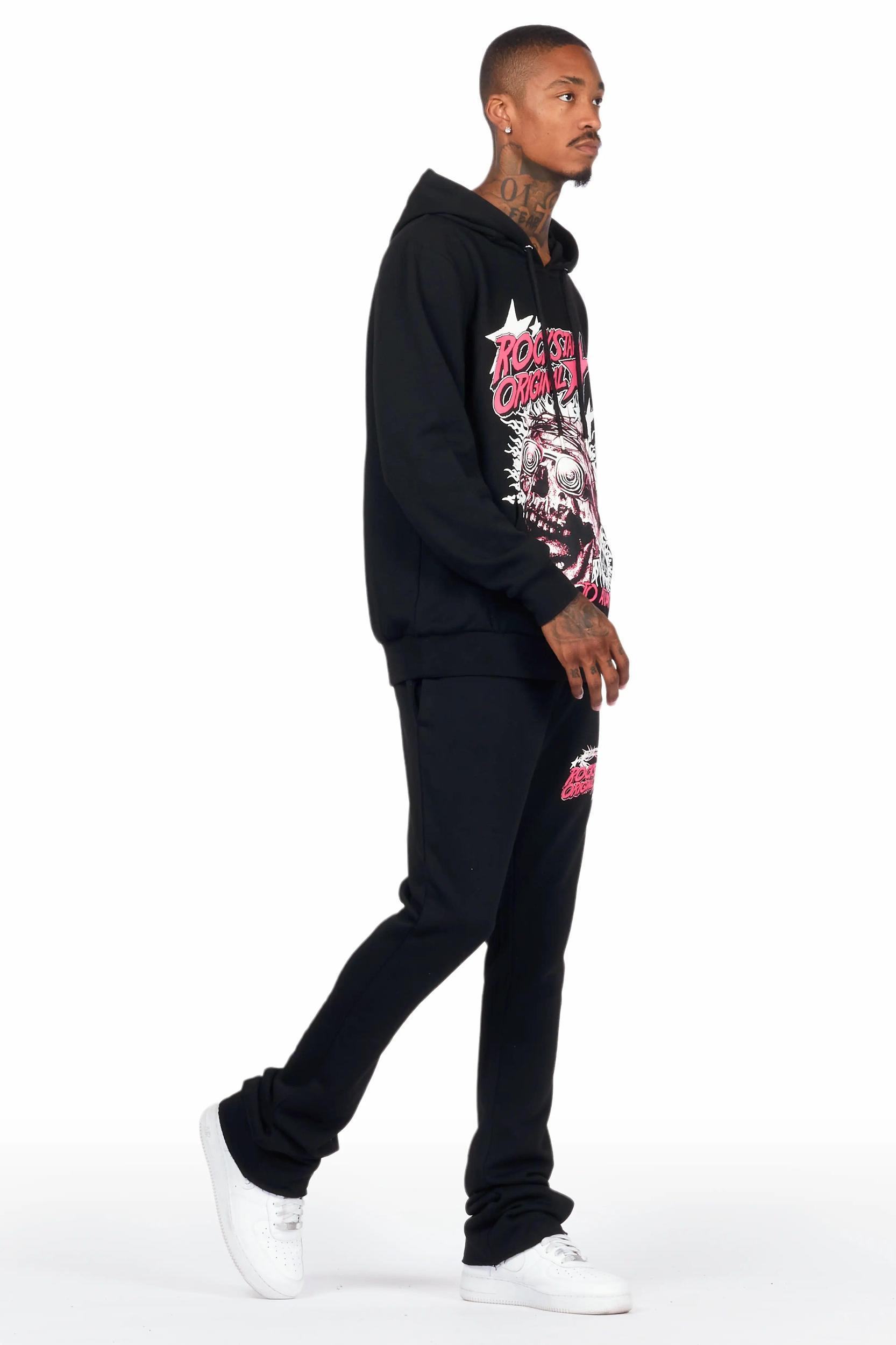 Austell Black Hoodie/Stacked Flare Pant Track Set Male Product Image