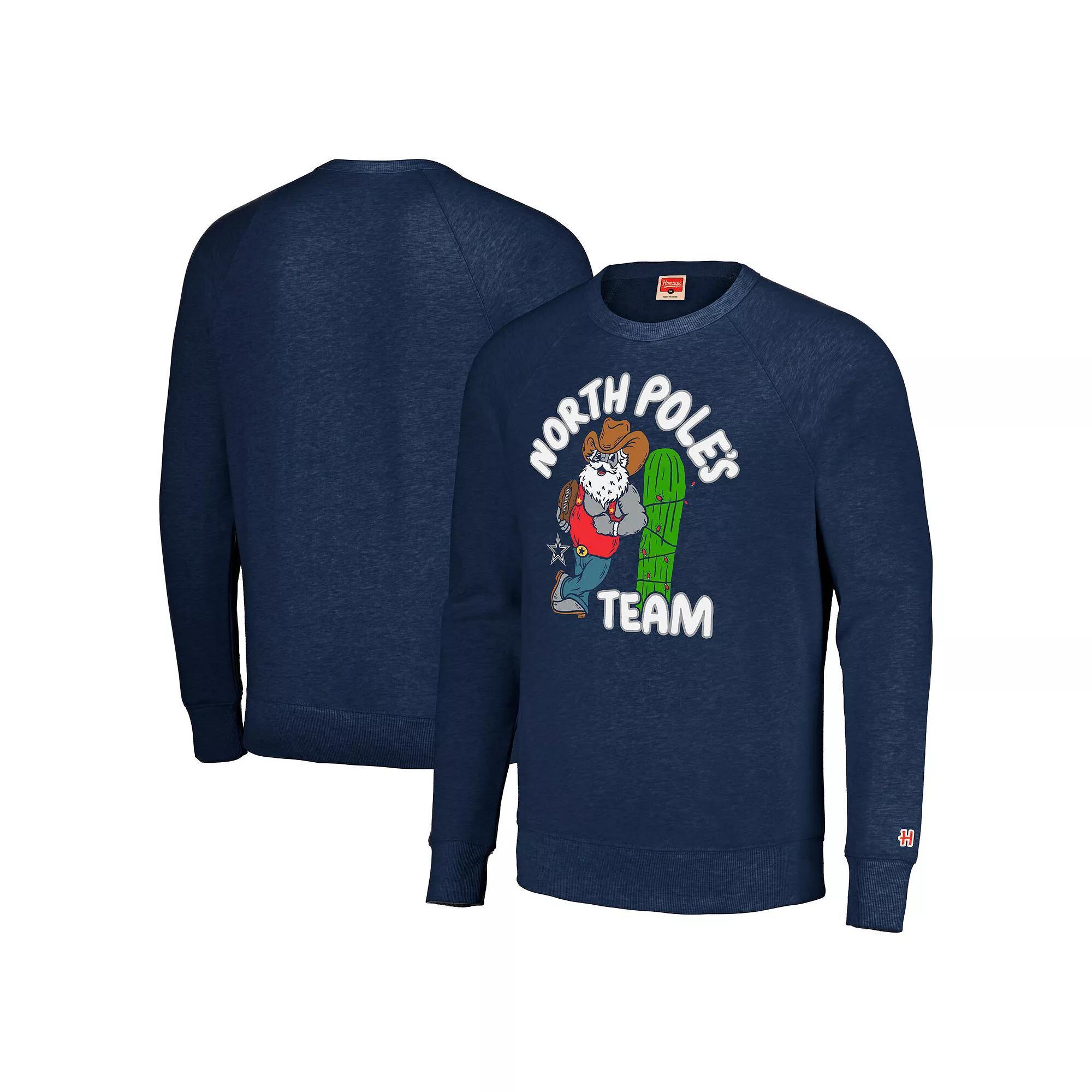 Unisex Homage Navy Dallas Cowboys Holiday Raglan Tri-Blend Pullover Sweatshirt, Men's, Size: Medium, Blue Product Image