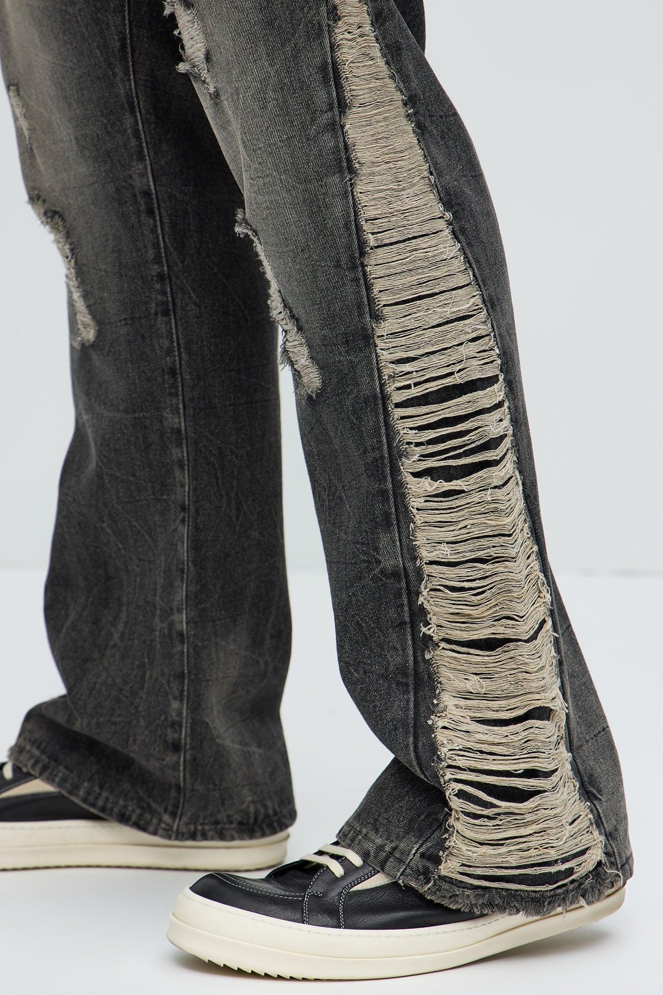 Back In The Valley Distressed Stacked Slim Flare Jeans - Black Wash Product Image