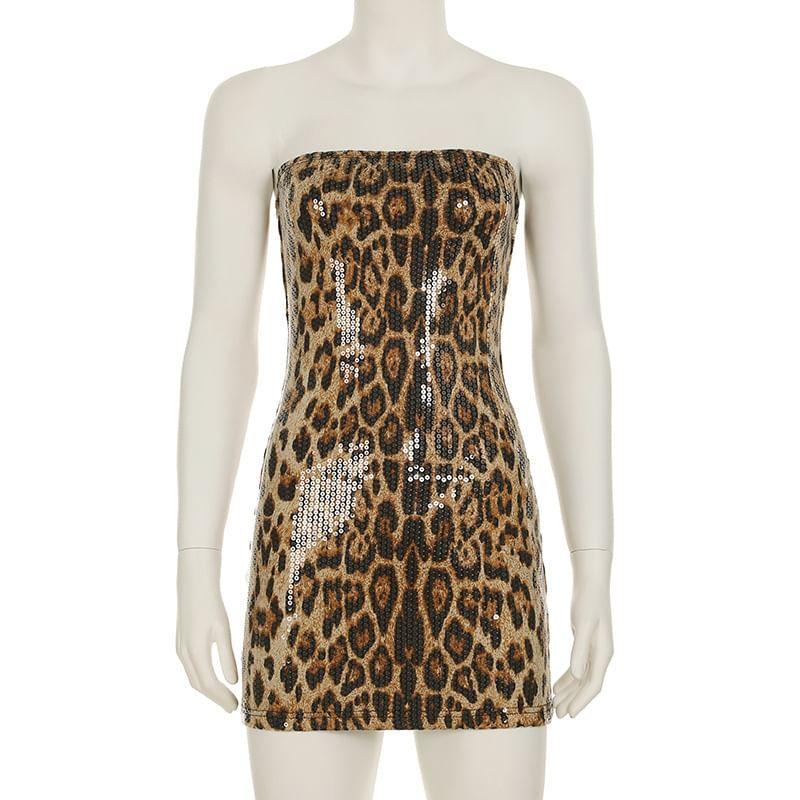 Strapless Sequin Leopard Bodycon Mini Dress Product Image