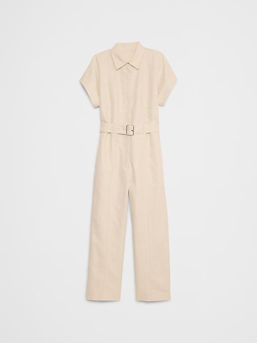 Linen-Blend Belted Jumpsuit Product Image