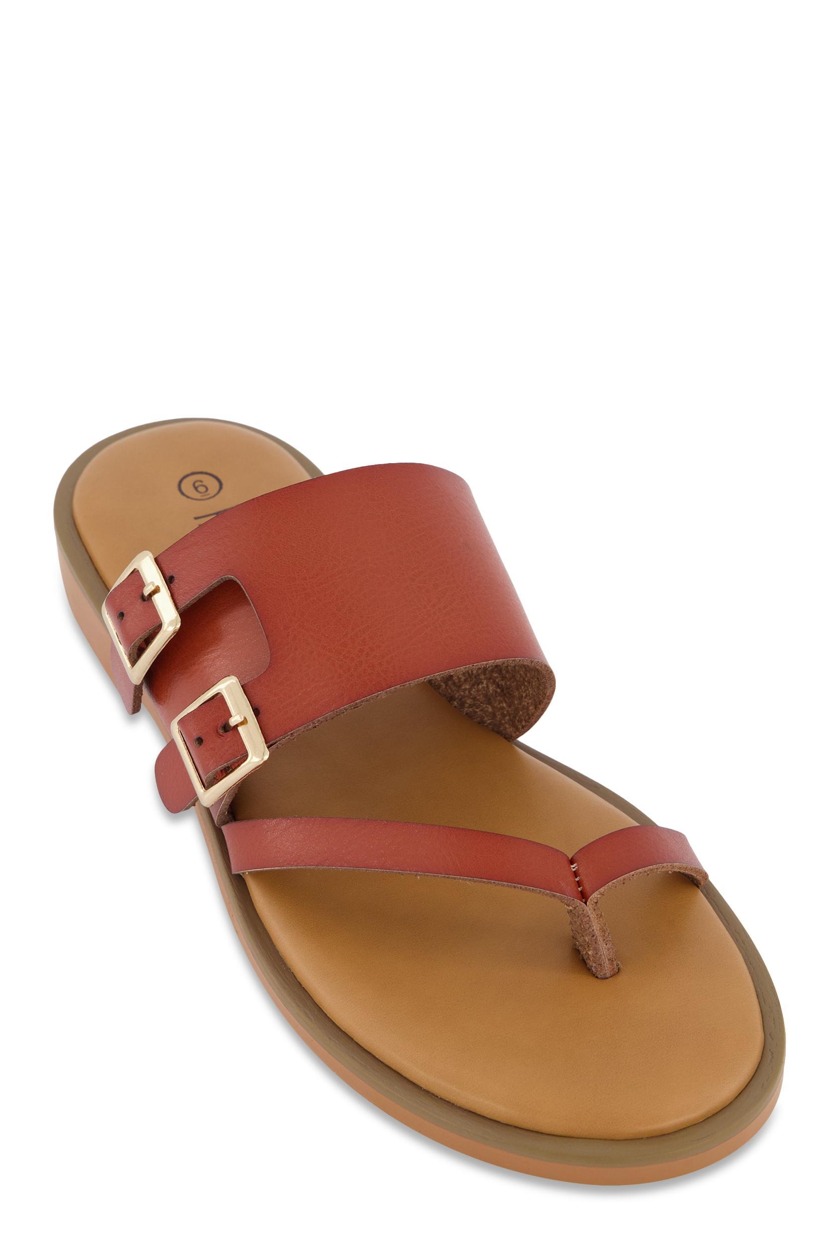 Womens Double Buckle Toe Loop Slide Sandals Product Image