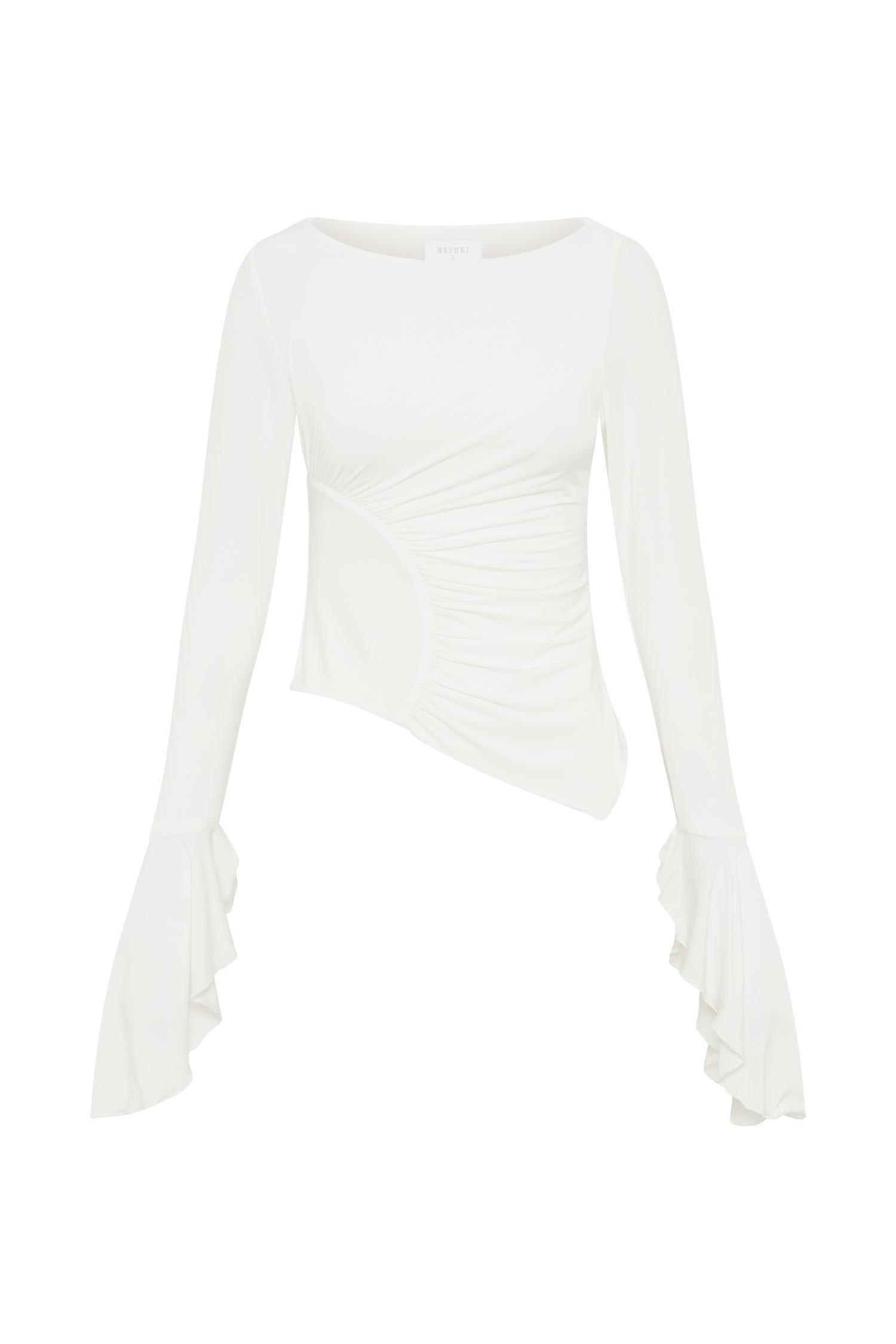 Stevie Bell Sleeve Slinky Top - White Product Image