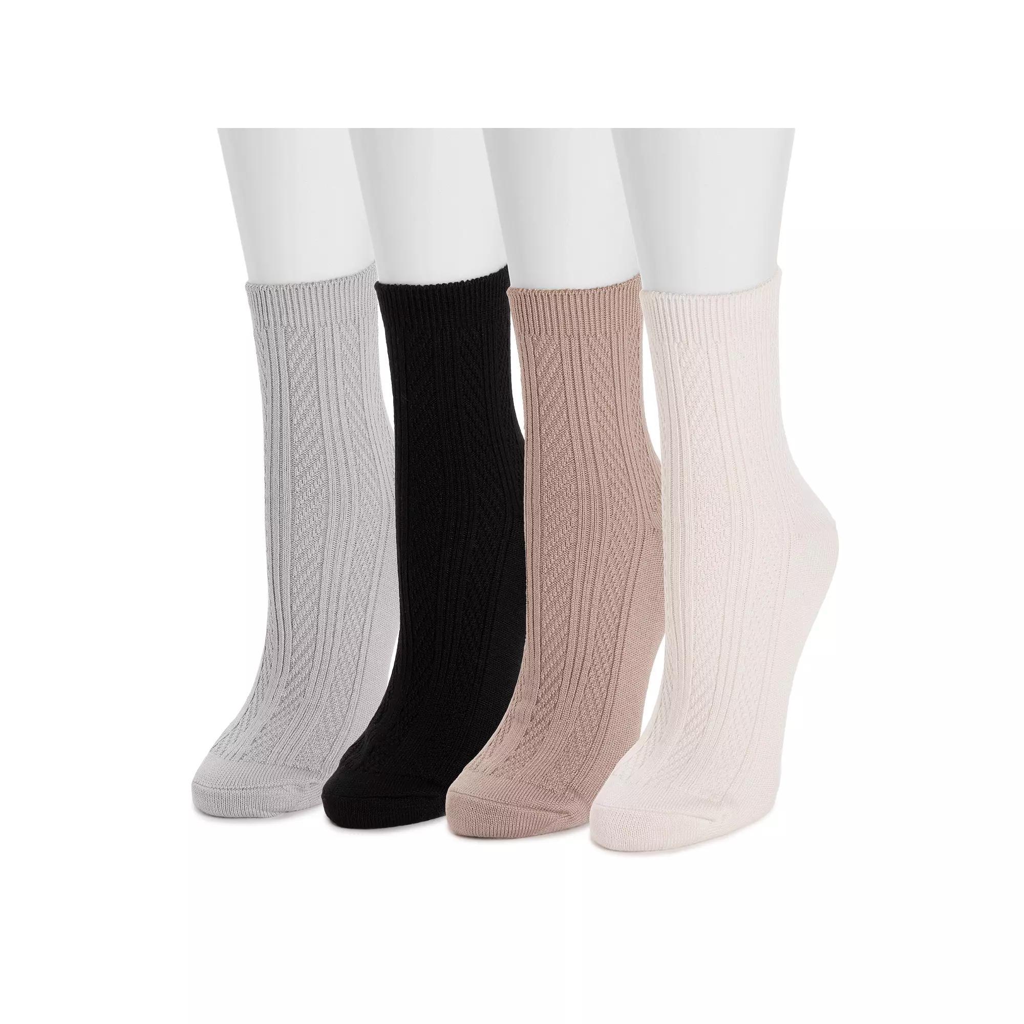 Women's MUK LUKS Fluffy Microfiber Texture Crew Socks 4-Pack, Multi Product Image