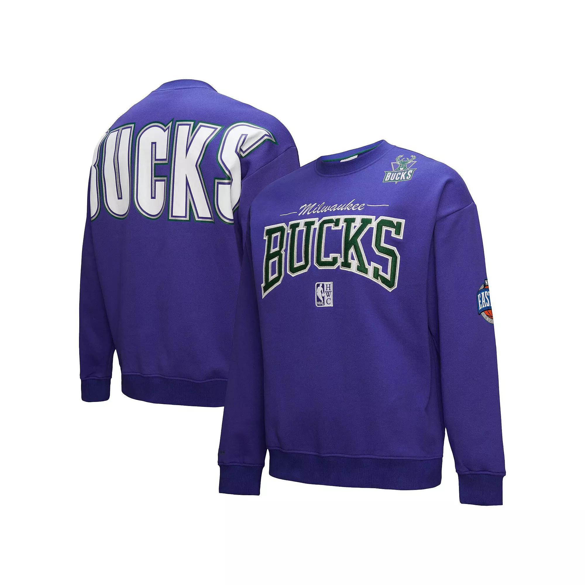 Men's Mitchell & Ness Purple Milwaukee Bucks Hardwood Classics There & Back 2.0 Vintage Pullover Sweatshirt, Size: XL Product Image