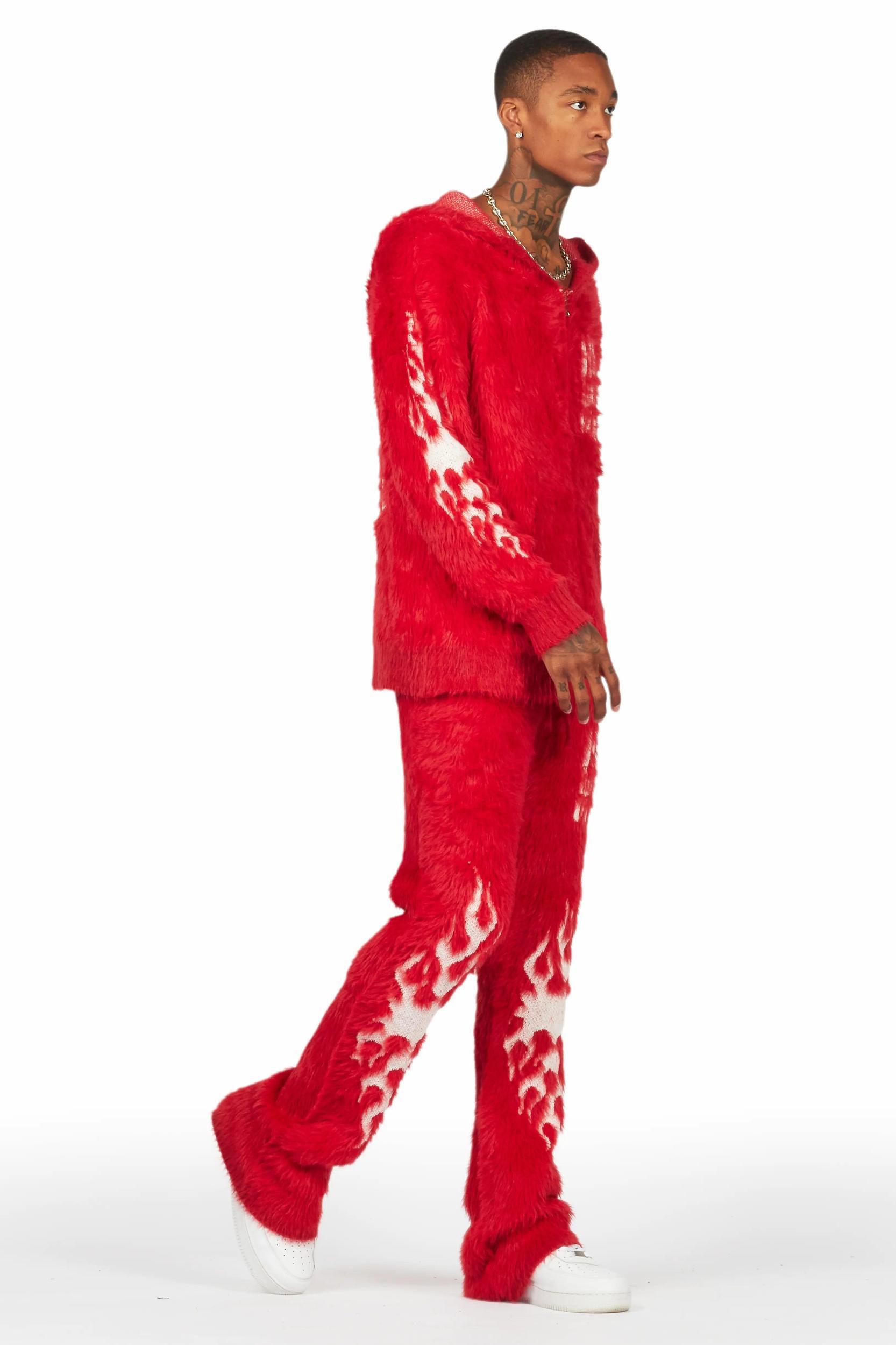 Toshio Red Stacked Flare Knitted Mohair Track Set Male Product Image