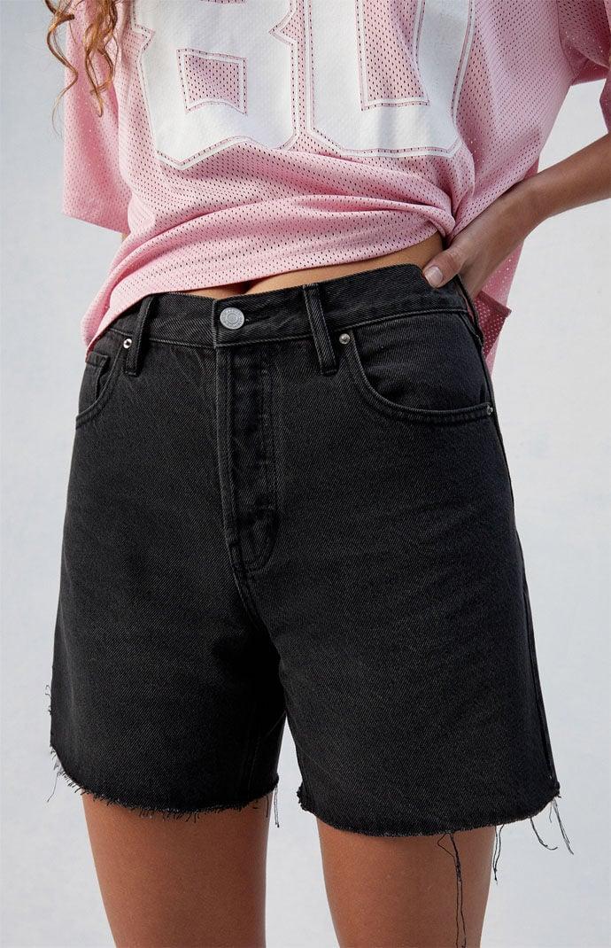 Womens Eco Black High Waisted Raw Hem Relaxed Jorts Product Image