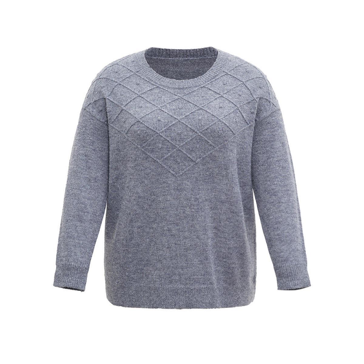 Plus Size Supersoft Essentials Textured Crew Neck Drop Shoulder Pullover DimGray Women Casual Loose Long Sleeve Round Neck Dailywear Pullovers BloomChic 30/6X Product Image