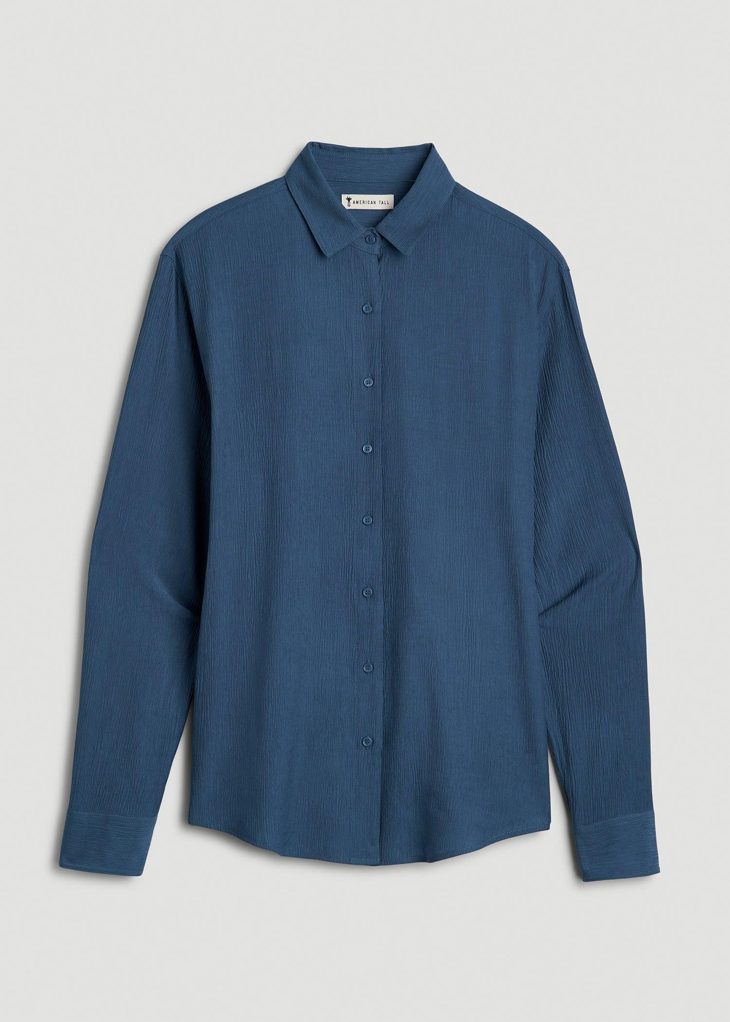 Long Sleeve Crinkle Tall Women's Blouse in Flag Blue Product Image