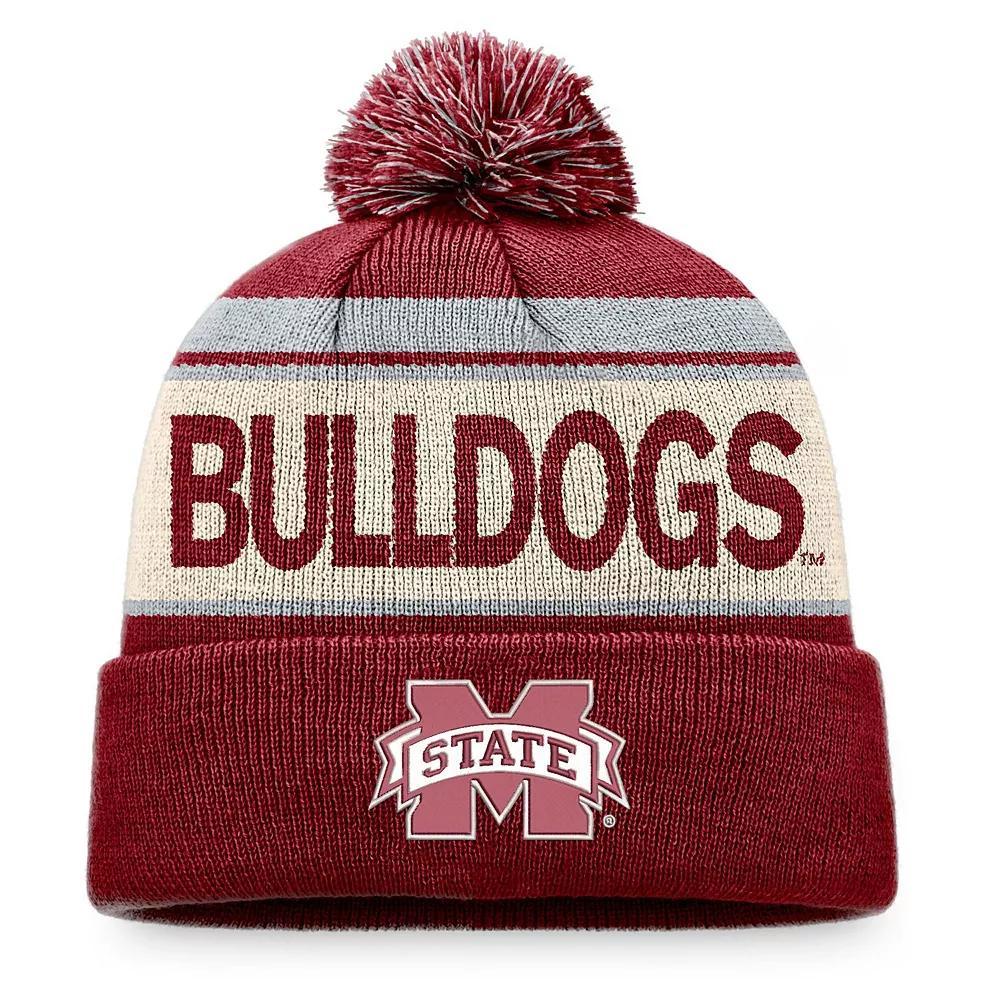Men's Top of the World Maroon Mississippi State Bulldogs Prime Cuffed Knit Hat with Pom, Mst Red Product Image